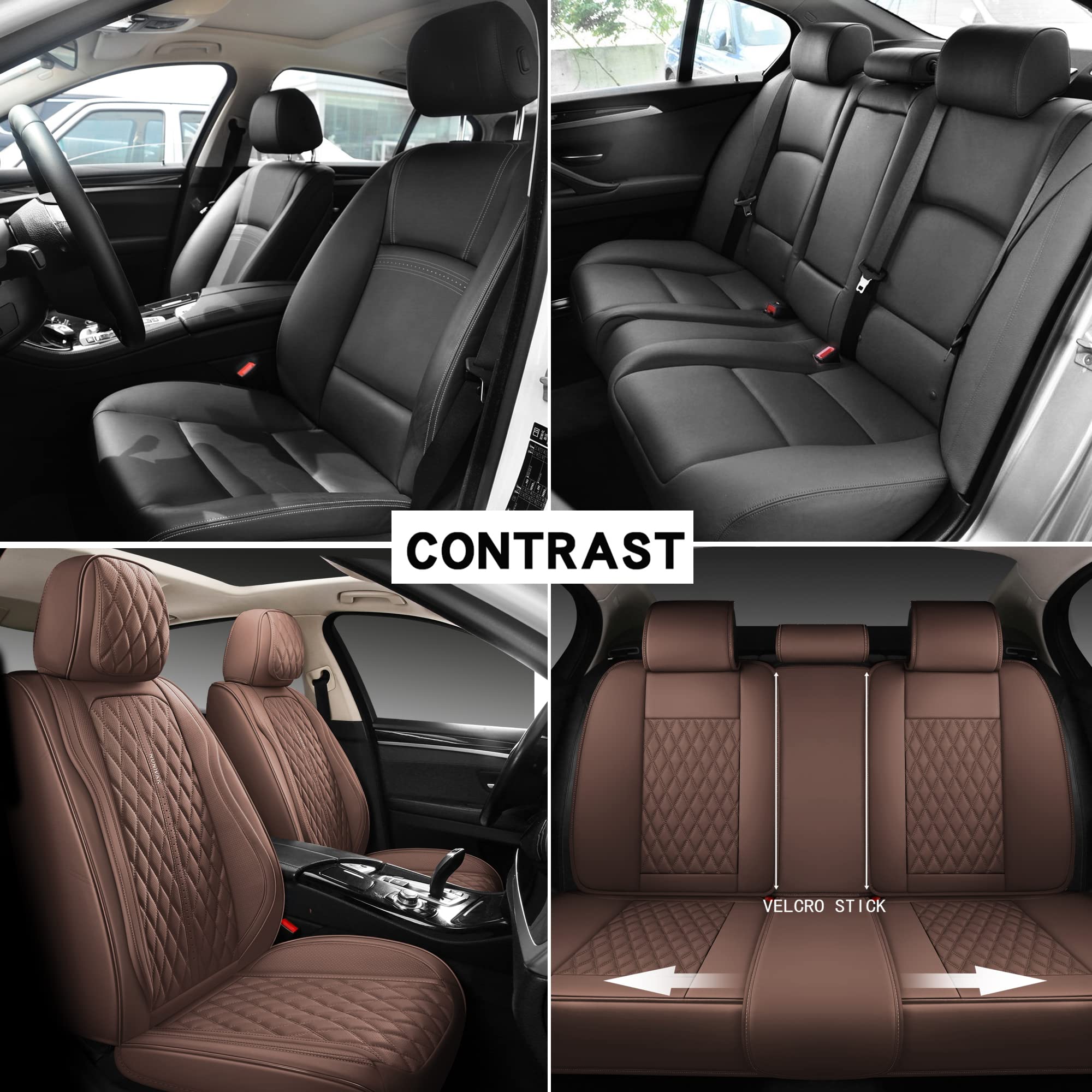 Premium Full Coverage Leather Car Seat Covers Set - Waterproof & Universal Fit for Sedans, Trucks, SUVs - Luxury Brown Seat Protector with 5-Piece Cushion - Perfect for Road Trips, Daily Commute & Vehicle Protection