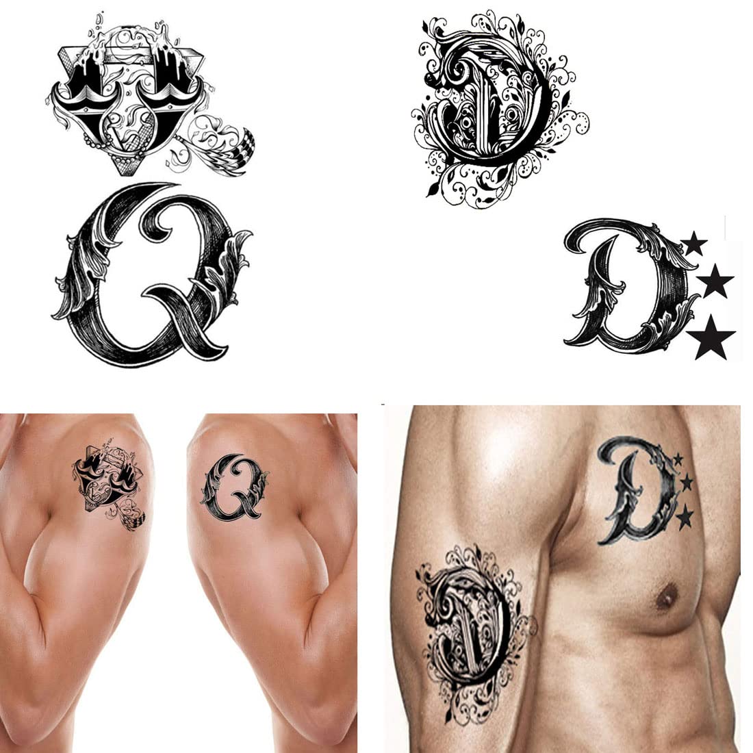 Waterproof Temporary Letter Tattoos for Boys & Girls - DQ Name Design (Pack of 2) - Perfect for Parties, Sports Events & Summer Fun