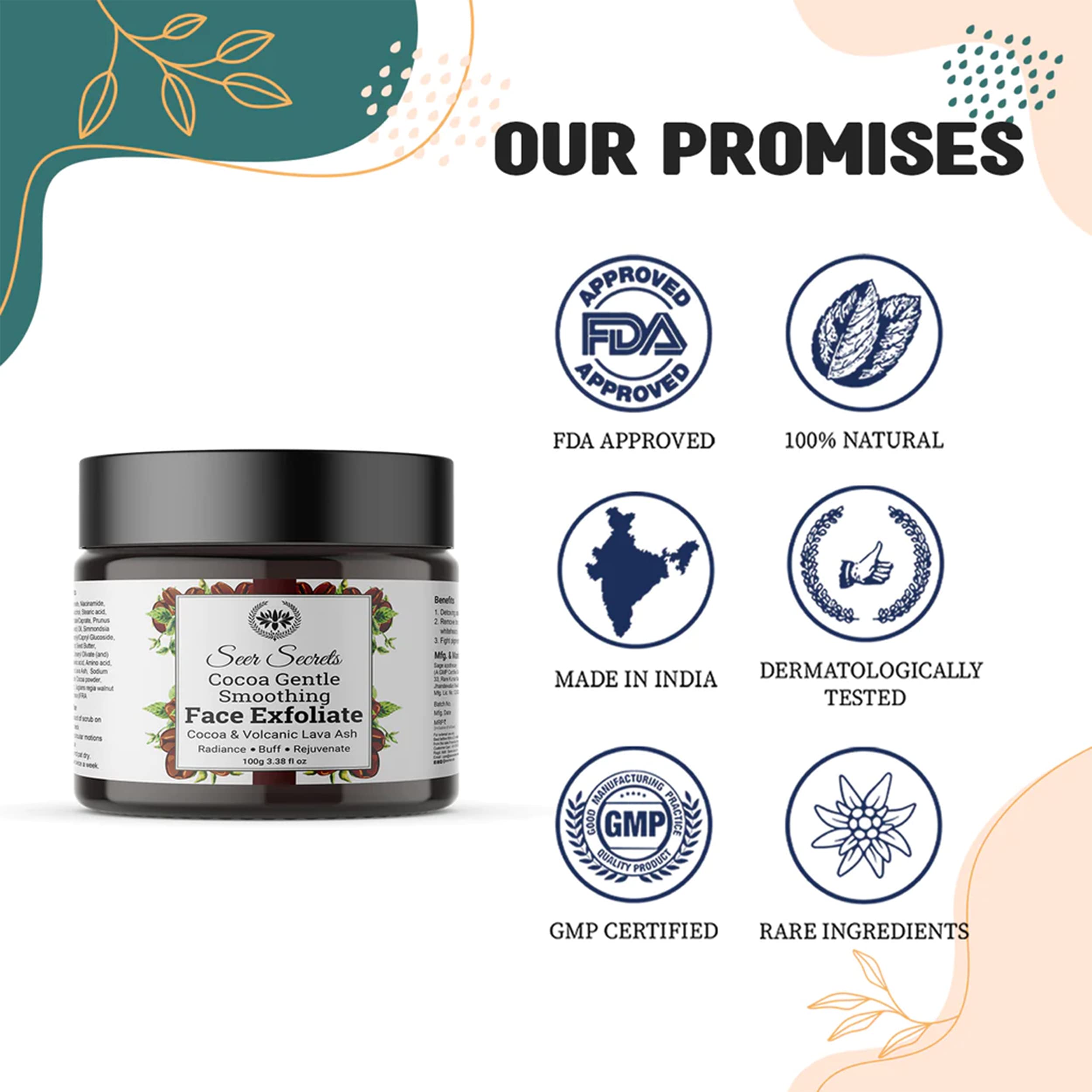 Seer Secrets Tan Removal & Brightening Face Scrub - Exfoliating Dead Skin Remover with Cocoa & Honey (100g) | Gentle Facial Exfoliator for Glowing Skin | Perfect for Daily Skincare Routine & Post-Sun Care