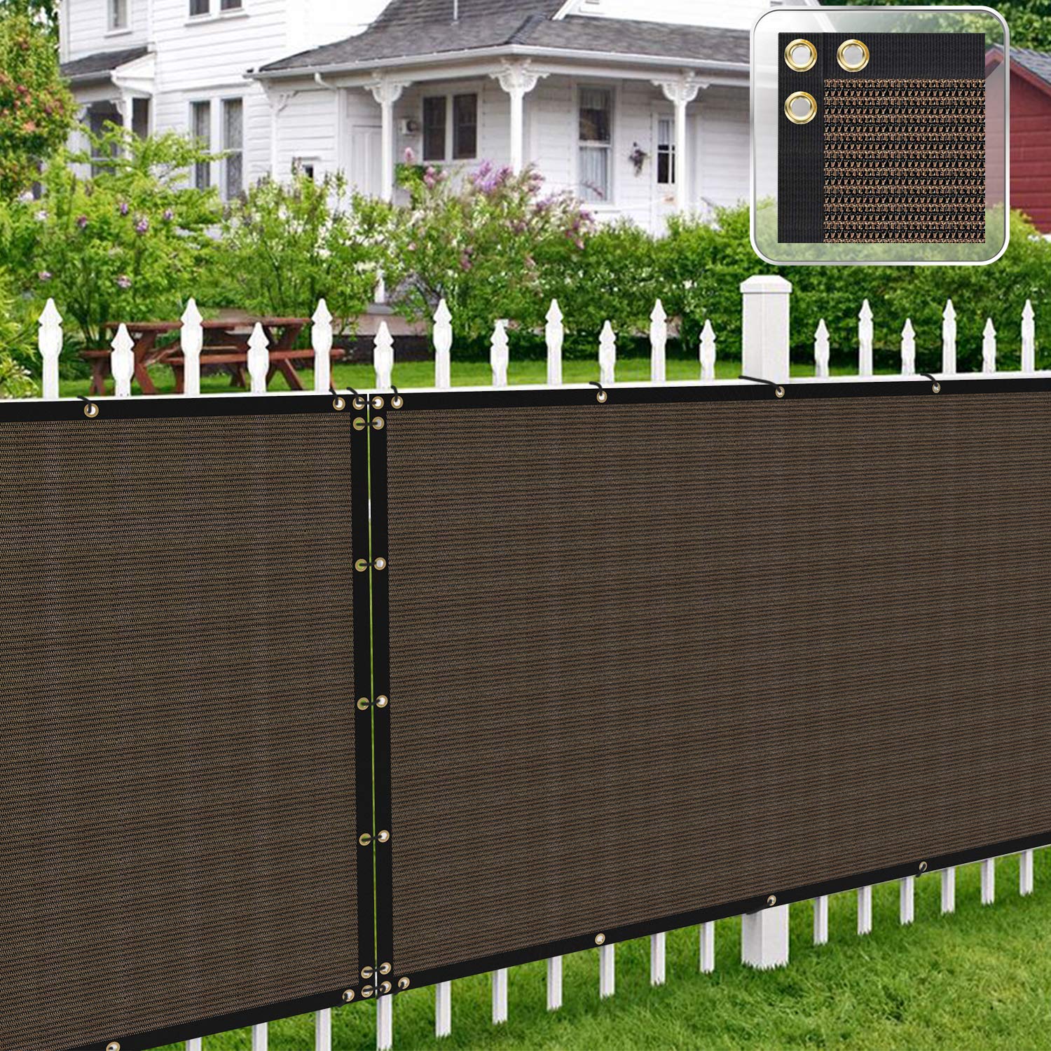 5' x 88' Heavy Duty Brown Patio Privacy Fence Screen - Commercial Grade Pergola Shade Cover & Sun Block Canopy with 150 GSM 90% Privacy Netting & Zip Ties - Perfect for Backyard, Deck, Garden, and Outdoor Living Spaces