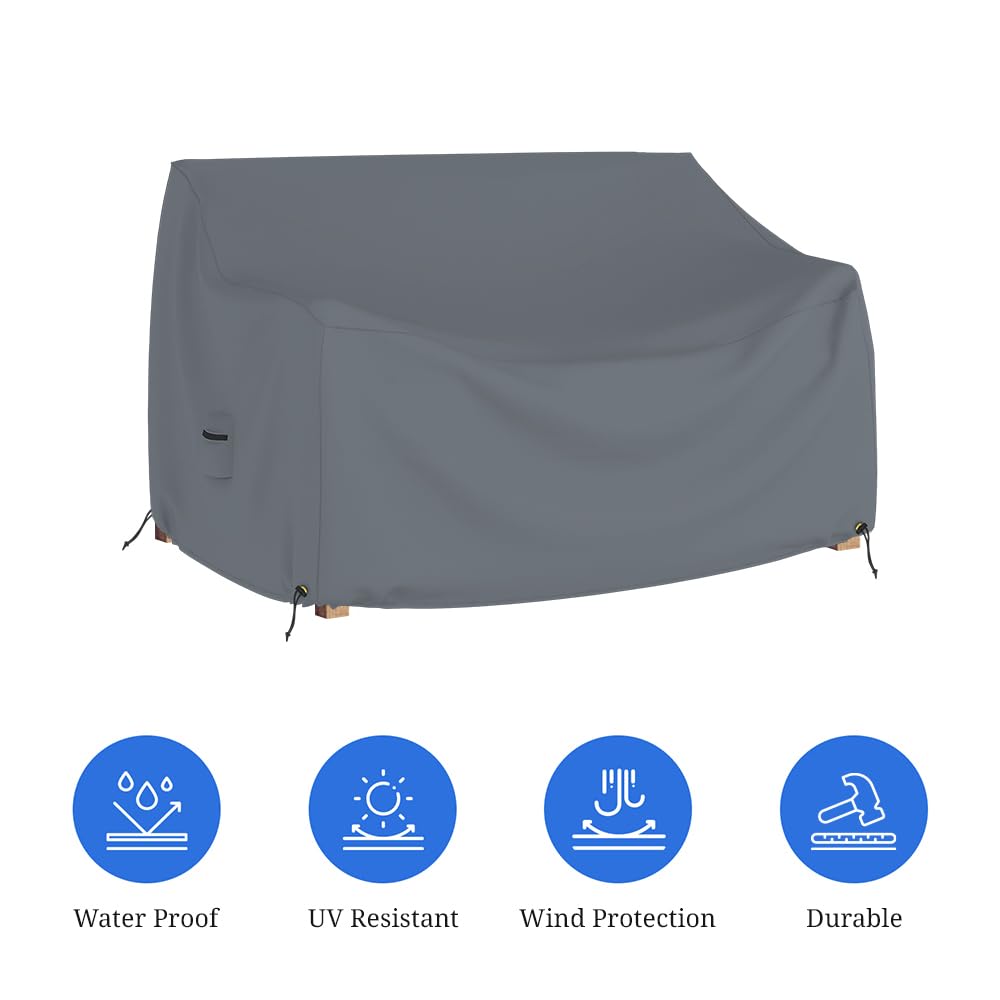 Waterproof UV Resistant Outdoor Loveseat Sofa Cover - 12 Oz Heavy Duty Patio Furniture Bench Cover with Air Vents & Drawstrings (62