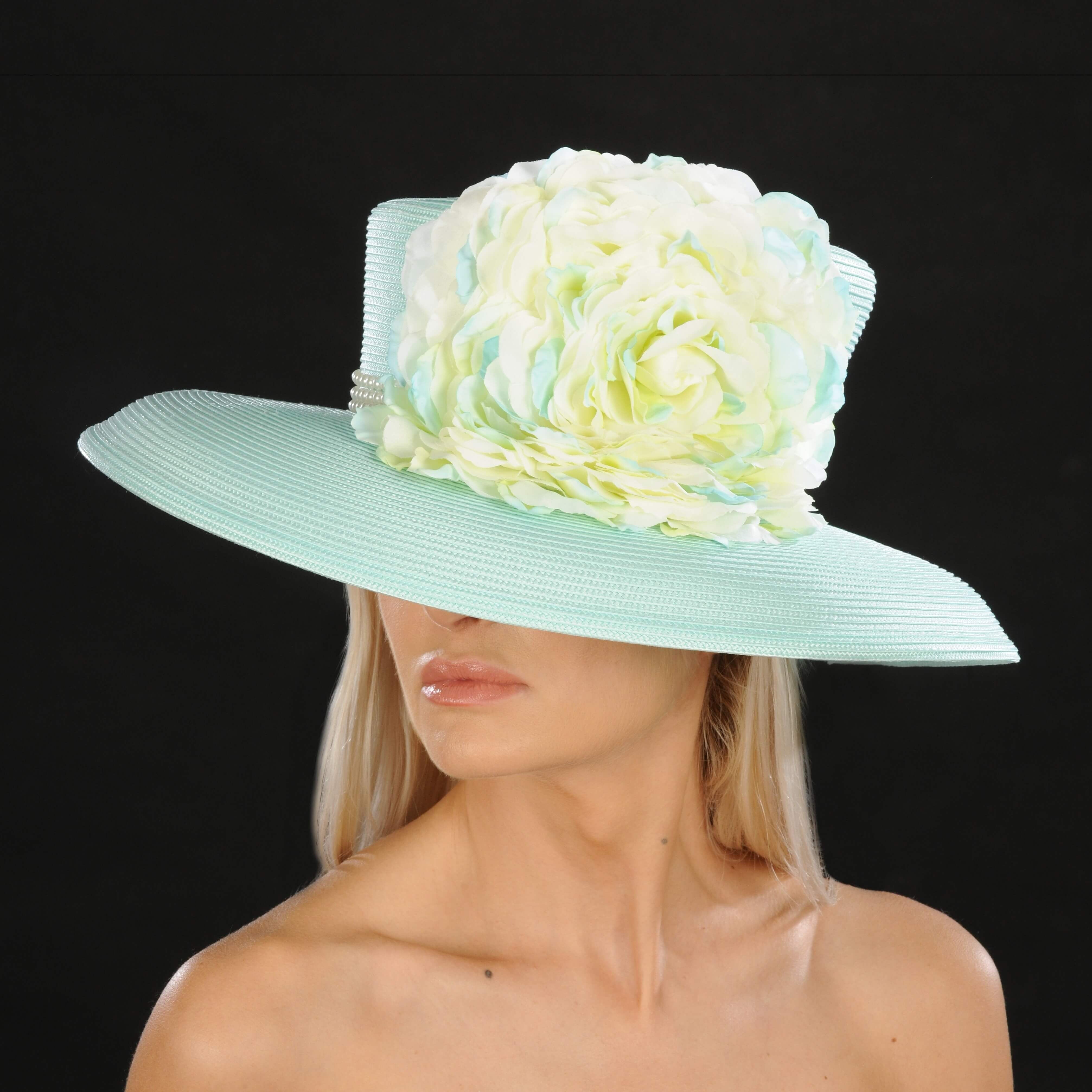 NA1054 Large Flower Women's Dress Hat - Elegant Wide Brim Sun Hat for Beach, Wedding & Summer Outdoor Activities
