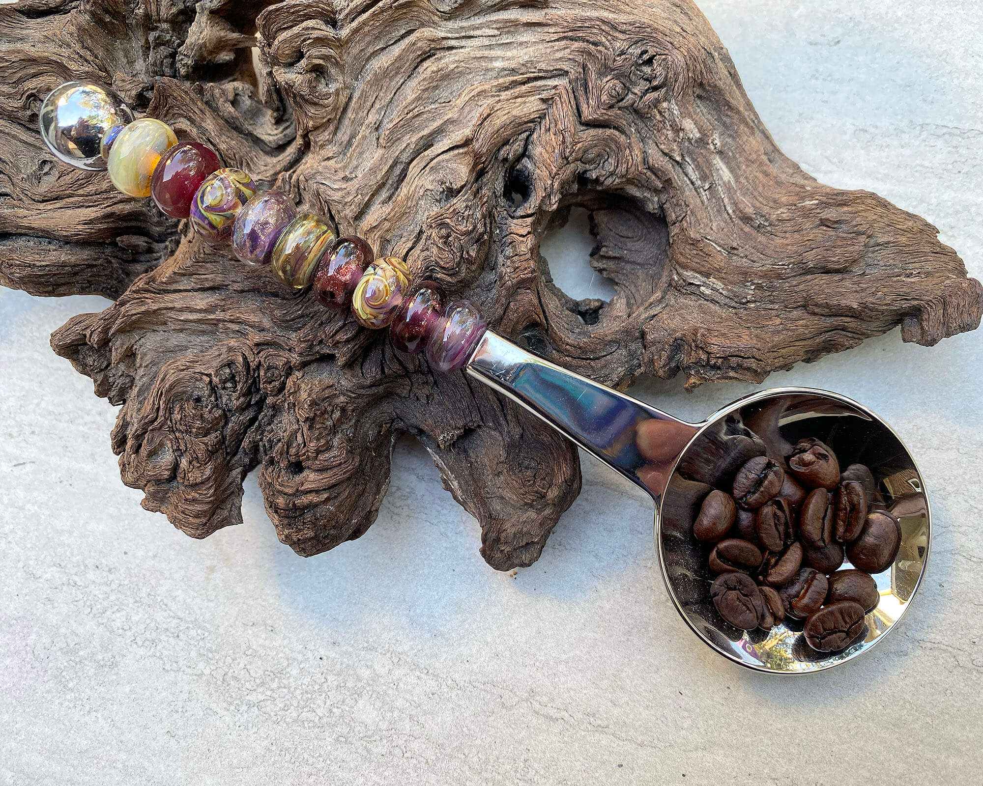 Stainless Steel Brown Lampwork Coffee Scoop - Durable & Stylish Coffee Measuring Spoon for Home, Cafe & Barista Use