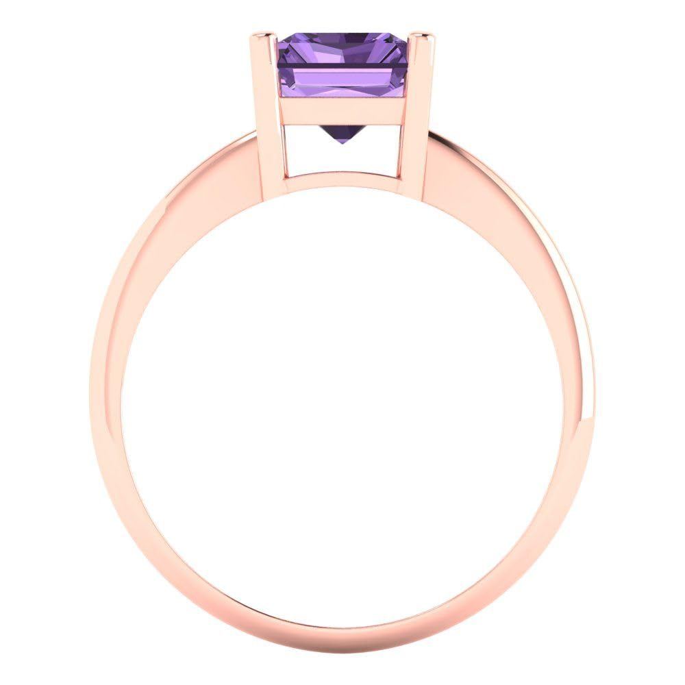 2.5ct Radiant Cut Simulated Alexandrite Solitaire Ring for Women - 18K Rose Gold Engagement, Wedding, Promise & Anniversary Jewelry - Perfect for Proposals, Bridal Gifts & Special Occasions