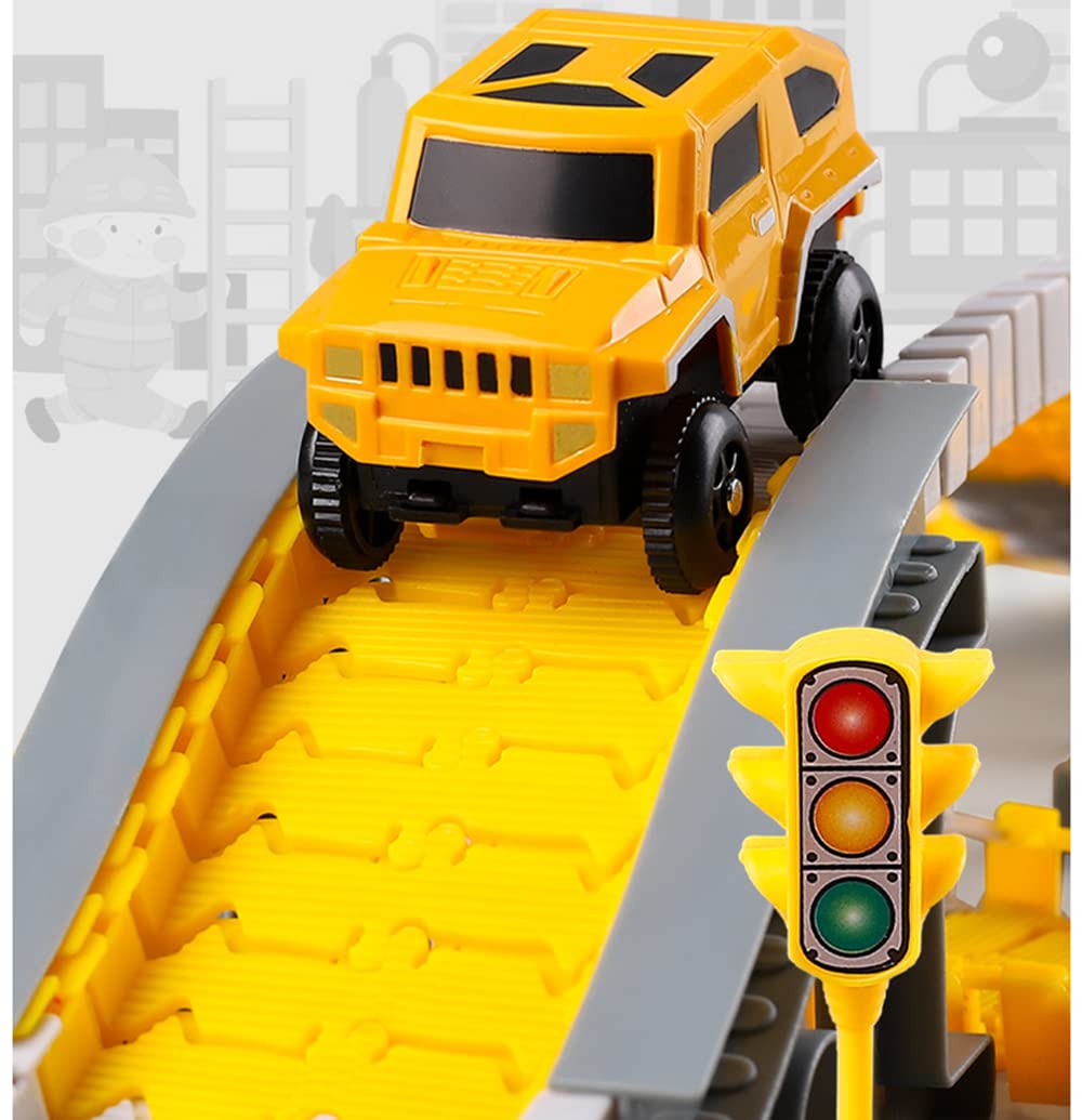 234 Pcs Engineering Rail Car Set with 2 Electric Toy Cars & 3 Construction Vehicles - DIY Flexible Track Building Kit for Kids Ages 3-8 | STEM Learning Toy for Boys & Girls | Perfect for Birthday Gifts, Indoor Play & Creative Construction Scenes