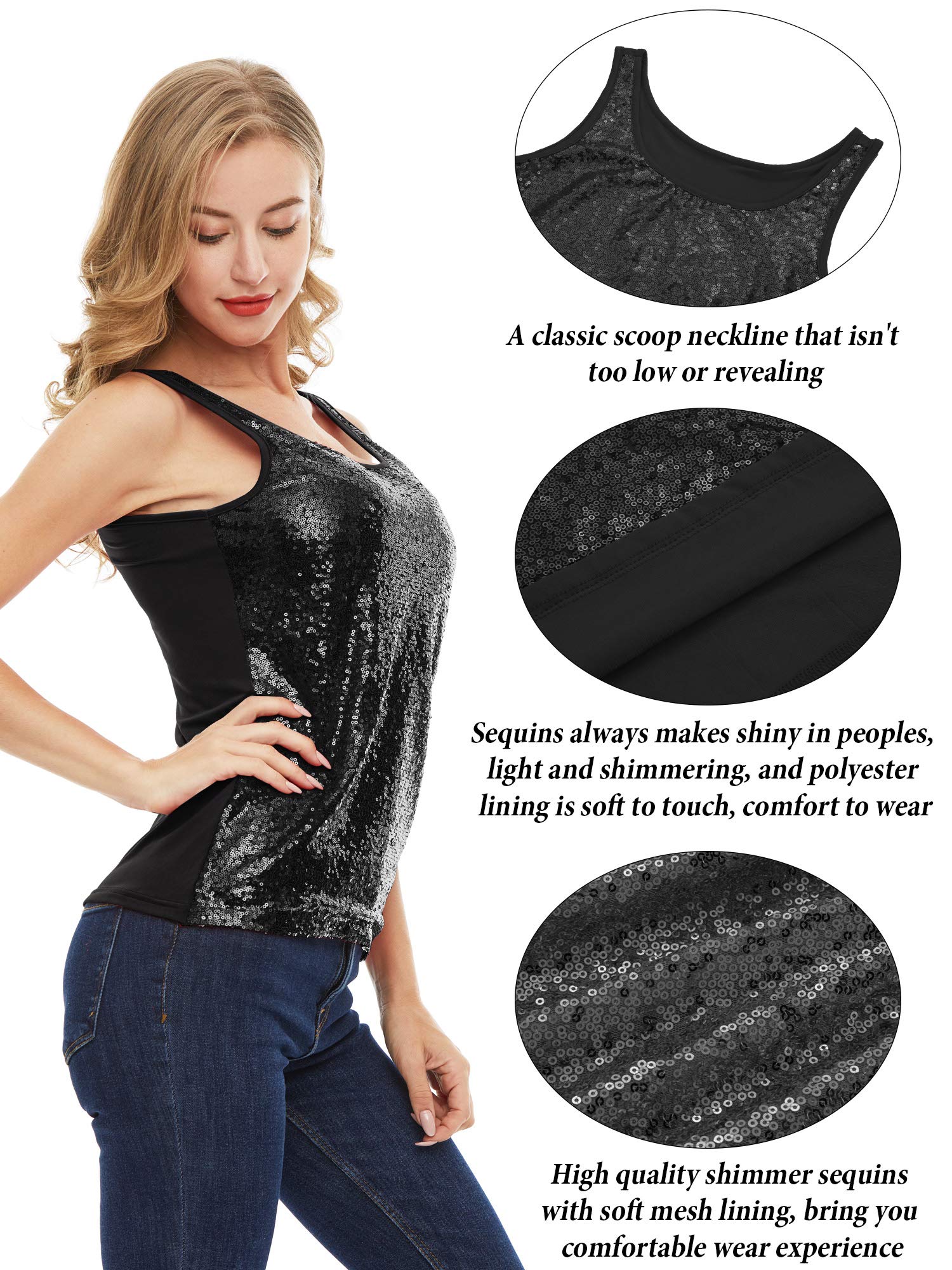SATINIOR Women's Sleeveless Sequin Glitter Tank Top - Shimmer Party Vest for Women & Girls | Perfect for Clubbing, Night Out, and Festive Occasions