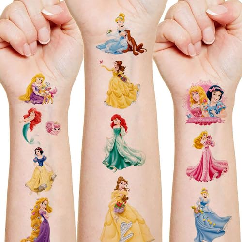 8 Sheets Princess Temporary Tattoos for Girls - Waterproof Fake Tattoo Stickers for Kids Birthday Party, Mermaid Princess Party Favors & Decorations - Perfect for Girls Party Games, Gifts & Birthday Celebrations