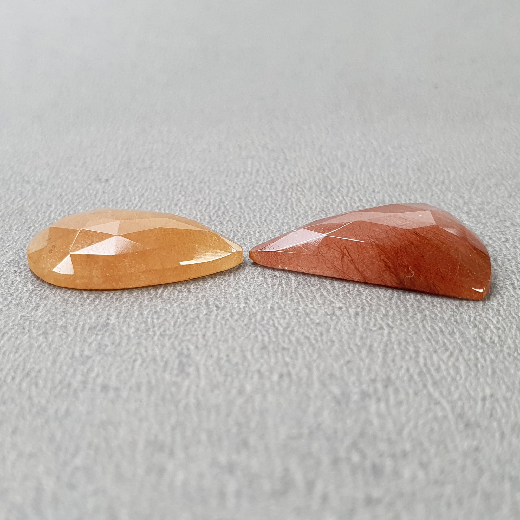 Natural Brown Rutile Quartz Gemstone - 19.80cts Untreated Rose Cut Pear & Triangle Shape (23x18mm & 21x15mm) 2pc Set with Video - Perfect for Jewelry Making, Crystal Healing & Collectors