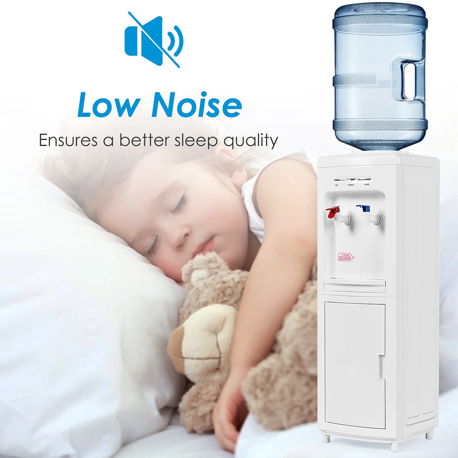 GOFLAME Top Loading Water Cooler Dispenser with Hot & Cold Water - 3-5 Gallon Capacity, Storage Cabinet & Child Safety Lock - Perfect for Home, Office & Dorm Use