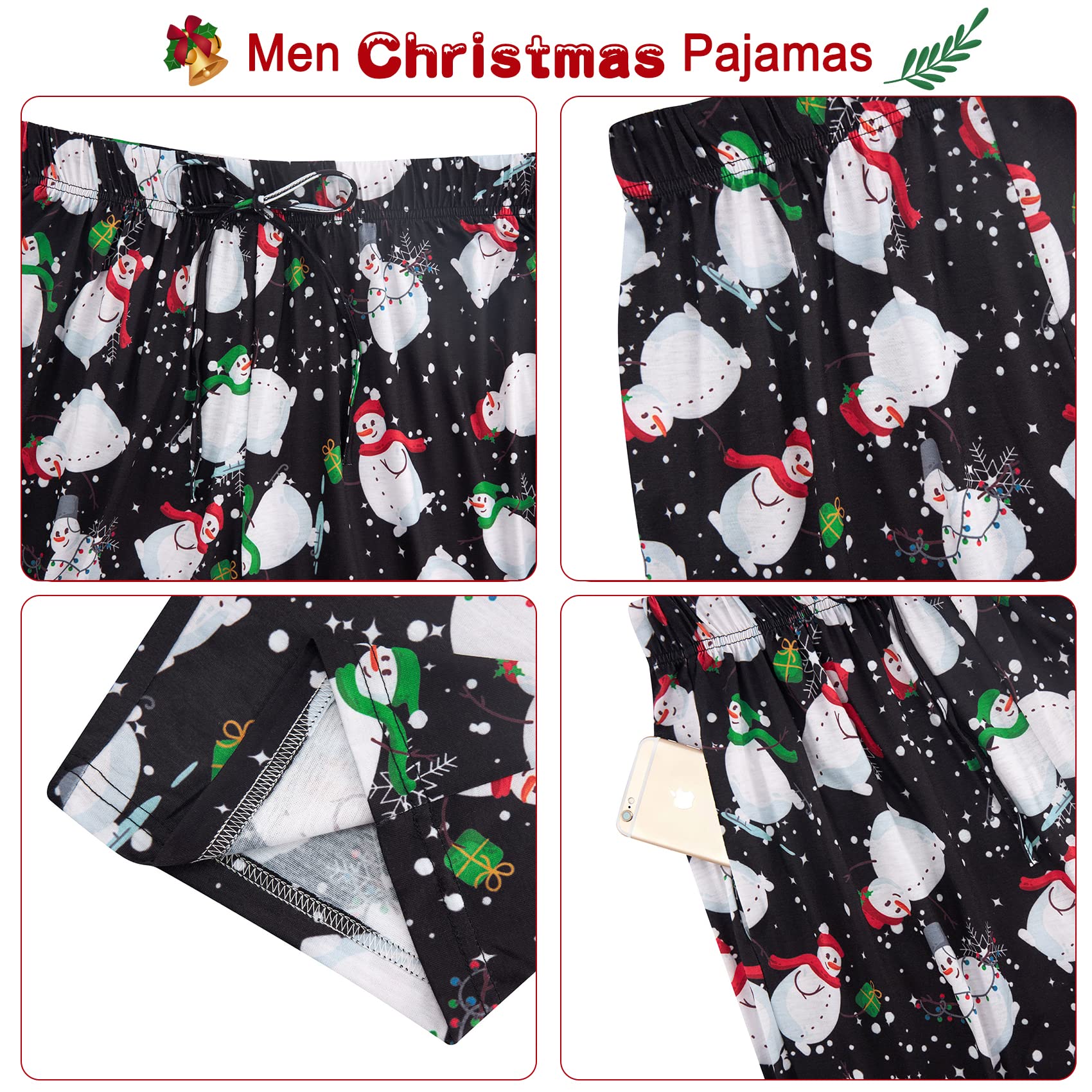 Vogseek Men's Christmas Pajama Pants - Festive Holiday Sleepwear with Pockets for Cozy Winter Nights & Family Gatherings