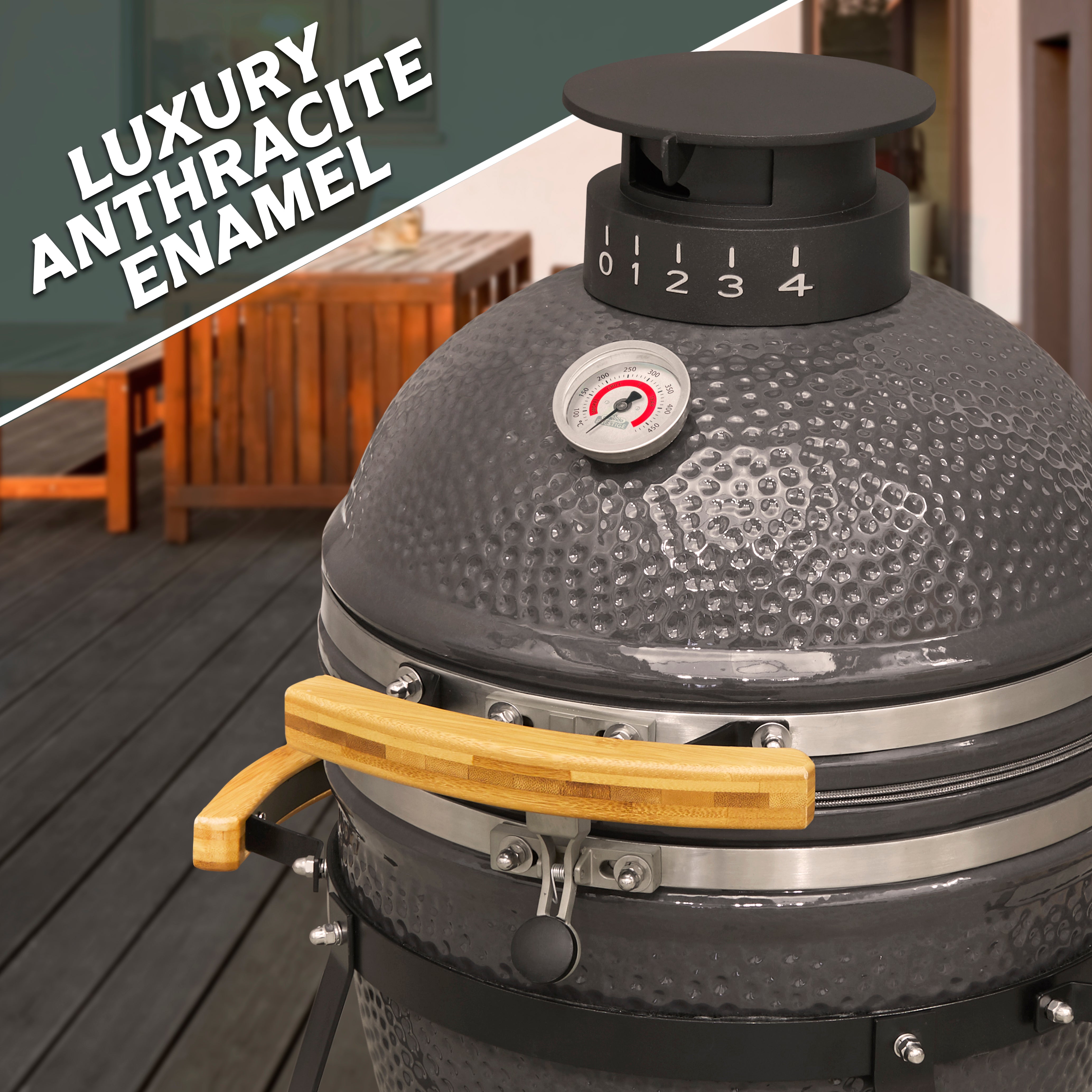 Premium Ceramic Kamado Grill & Smoker - 16 Inch (40cm) Outdoor Charcoal BBQ Oven for Backyard, Patio, and Camping - Perfect for Grilling, Smoking, Baking, and Roasting - Model DG158
