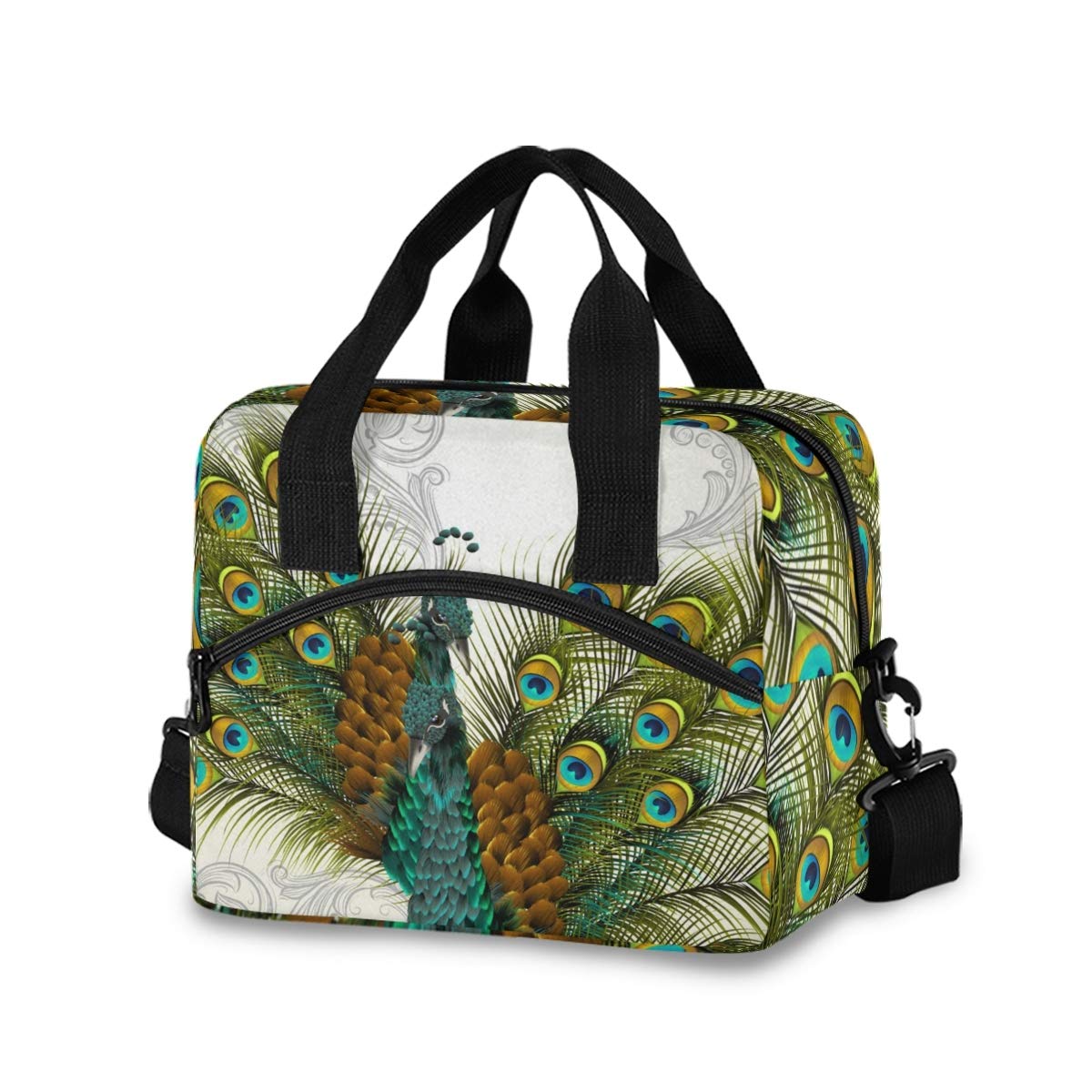 Stylish Green Peacock Crossbody Lunch Bag for Women - Insulated Lunch Box & Cooler Tote (924a) - Perfect for Work, School, Picnics & Outdoor Activities