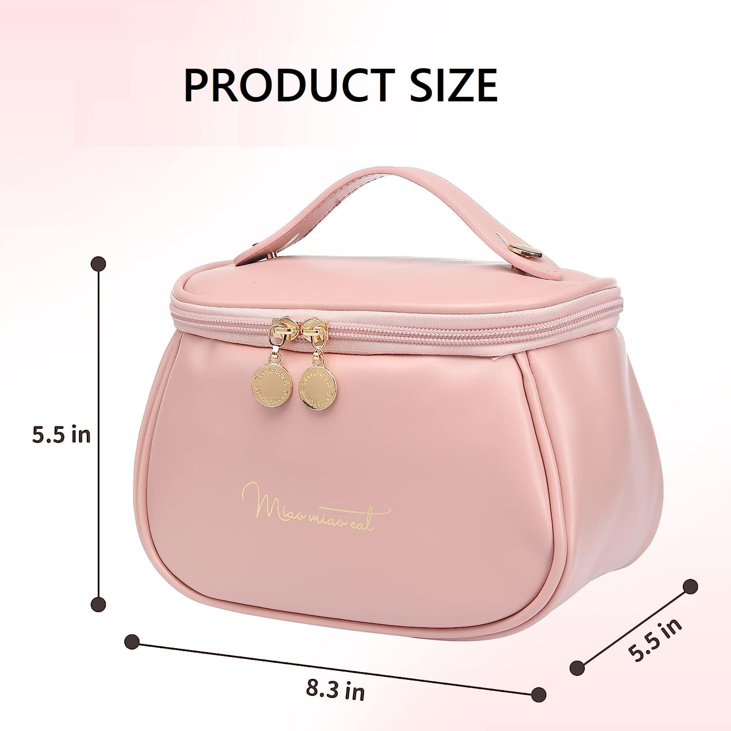Jukkre Large Capacity Cosmetic Travel Bag for Women - Leather Makeup Organizer with Handle & Divider, Wide Opening Portable Toiletry Bag (Pink) - Perfect for Travel, Gym & Daily Makeup Storage