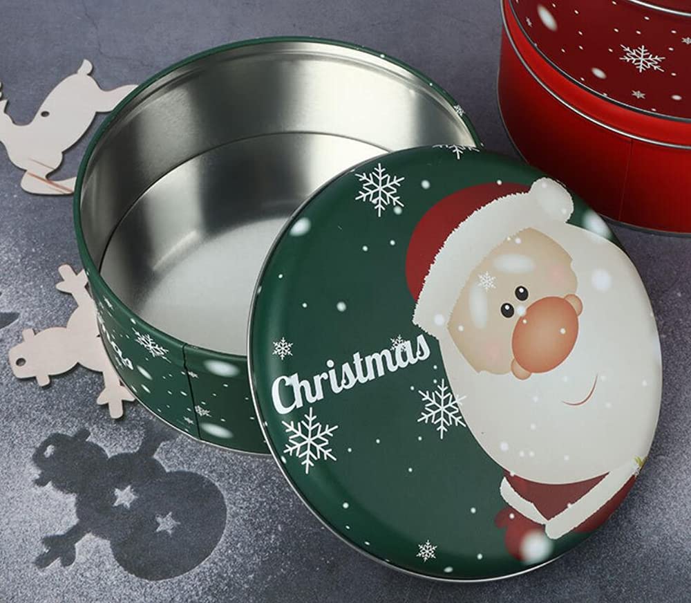 4 Pack Small Christmas Candy Jars with Lids - Round Empty Tin Containers for Holiday Treats, Biscuits, Chocolates & Party Favors | Perfect for Christmas Gifts, Cookie Exchanges & Festive Dessert Displays