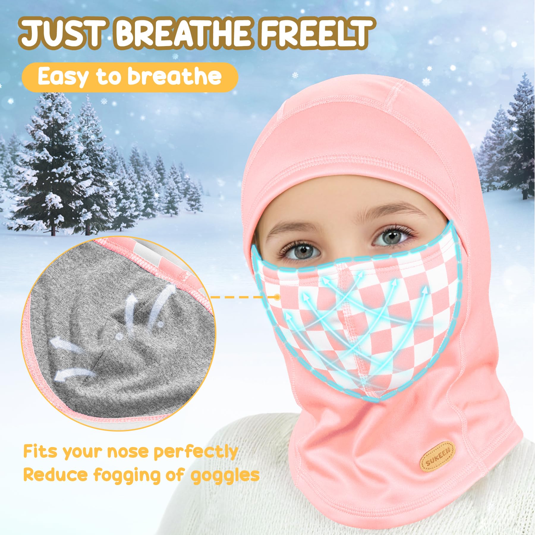 Sukeen Kids Winter Balaclava Ski Mask - Breathable Face Cover & Neck Warmer for Boys & Girls - Cold Weather Protection for Skiing, Snowboarding, Hiking & Outdoor Activities