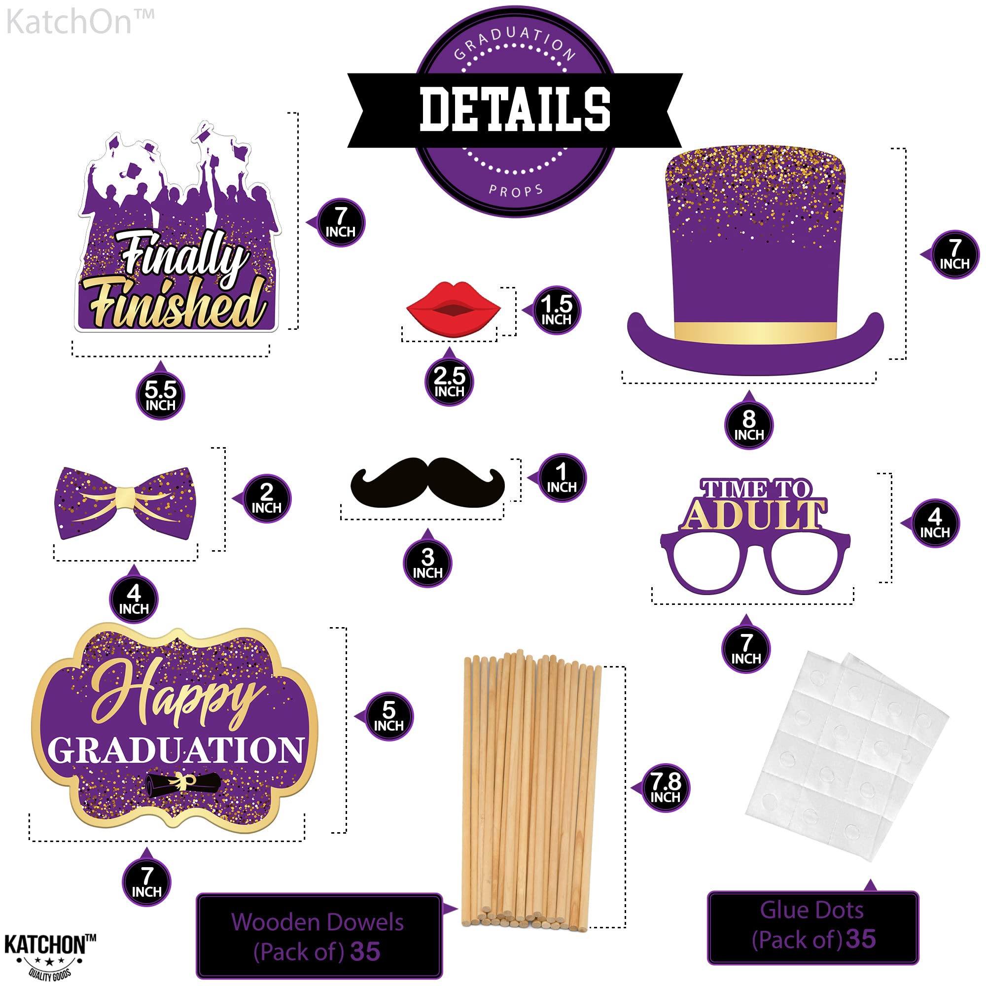 2025 Graduation Photo Booth Props - 33-Piece Purple & Gold Grad Photo Shoot Decorations | Class of 2025 Party Supplies for Graduation Ceremony, Senior Pictures & Celebration Backdrops
