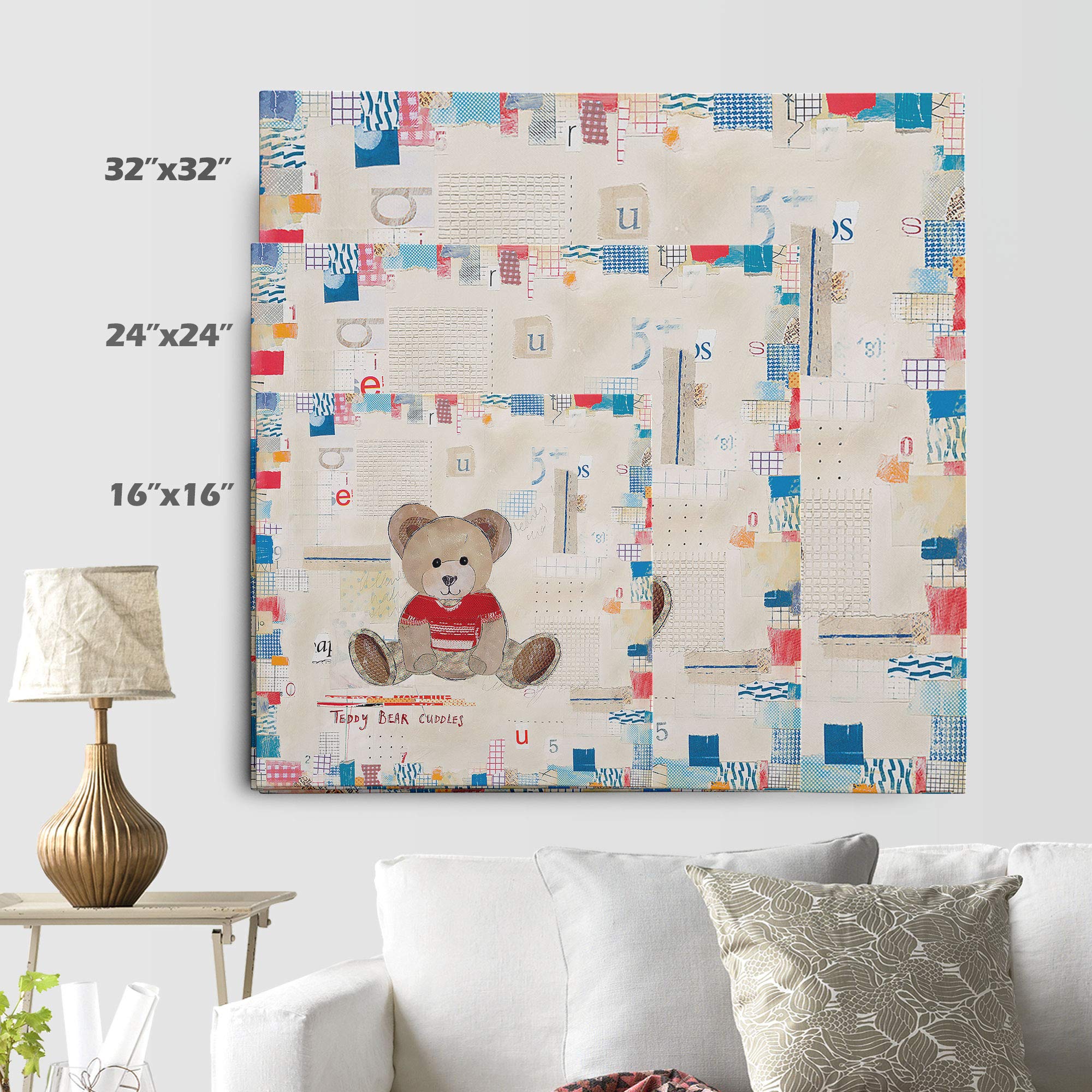 Renditions Gallery Teddy Bear Cuddles Animal Wall Art Decor - 32x32 Inch Nursery, Kids Room & Playroom Decor - Perfect for Baby Showers, Birthday Gifts & Cozy Bedroom Accents
