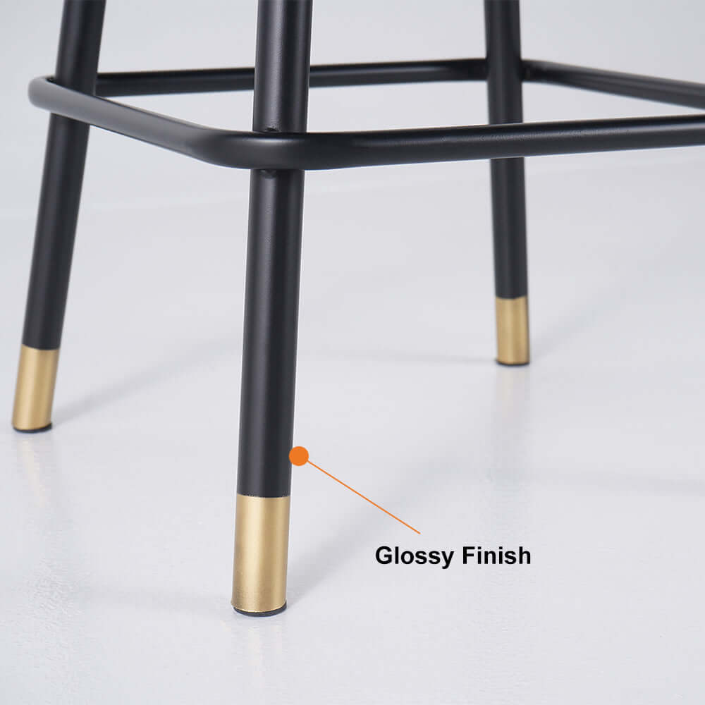 Modern Black Metal Bar Stool Set of 2 with Backrest & Footrest - PU Leather Upholstered Counter Height Stools for Kitchen Island, Breakfast Bar & Home Decor