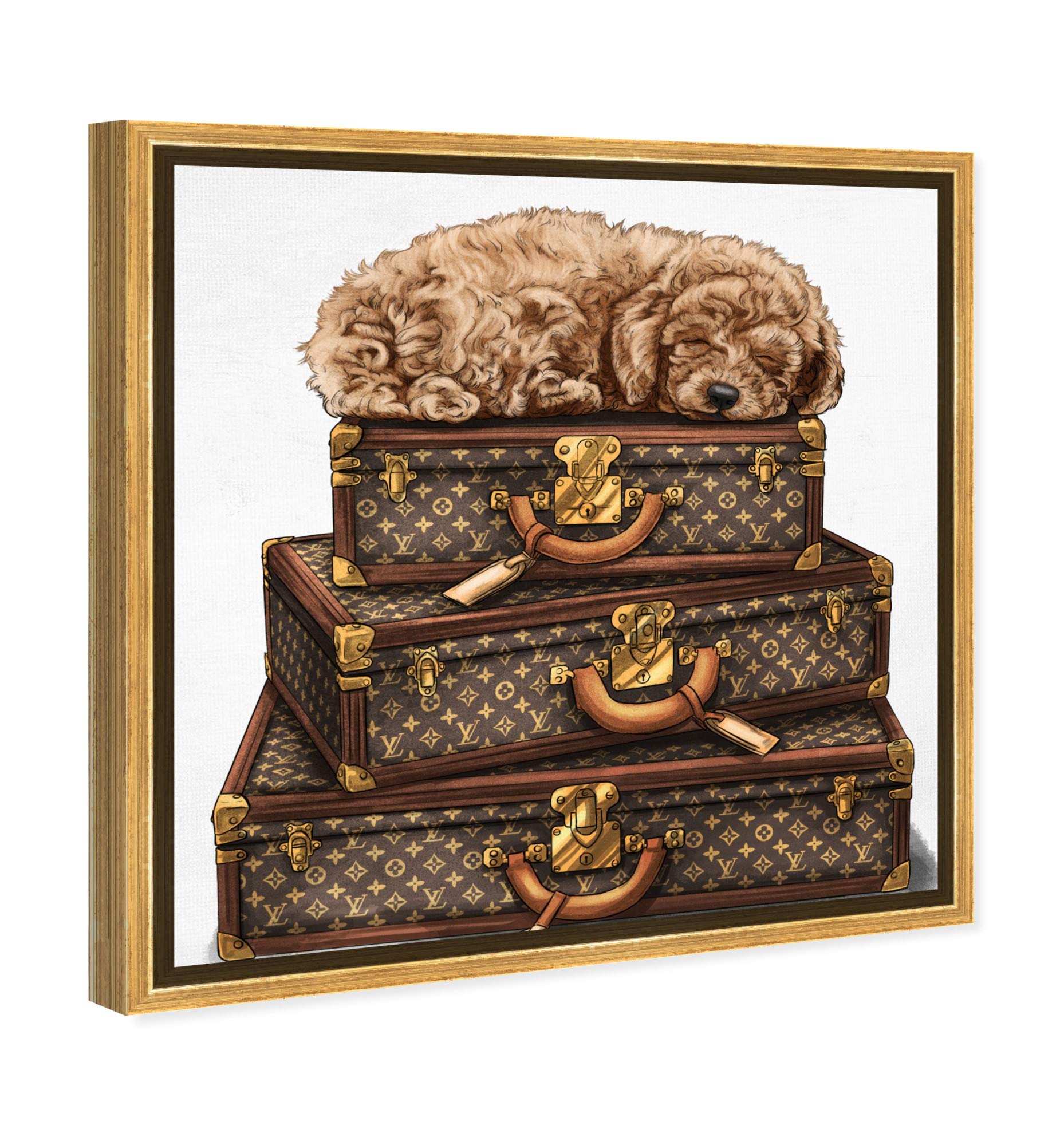 Oliver Gal Artist Co. 'Sleeping Poodle' Framed Wall Art - 30x30 Inch Brown & White Canvas Print - Fashion & Glam Home Decor for Living Room, Bedroom, Office