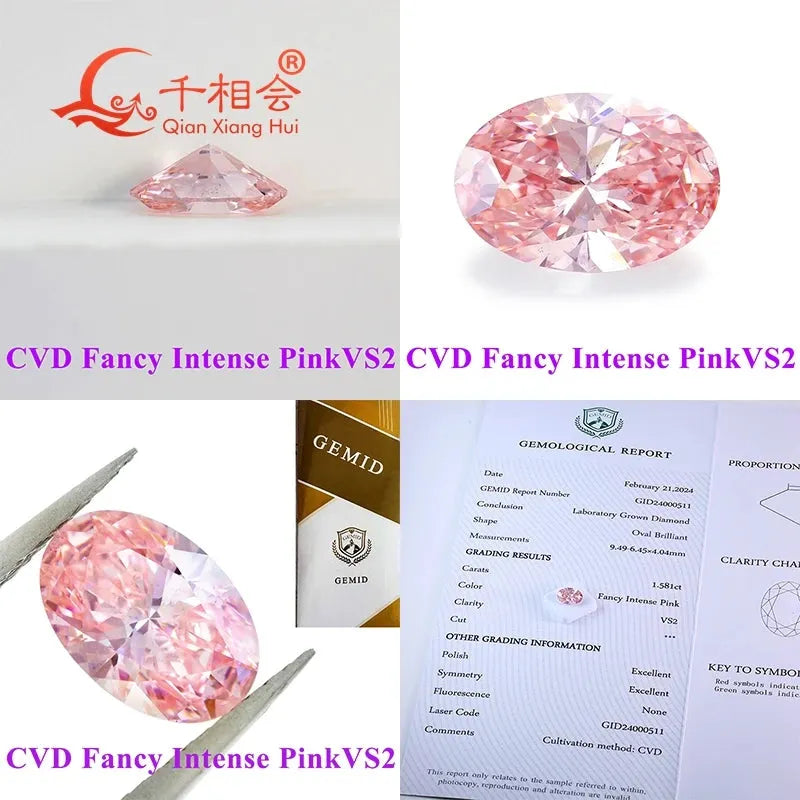 1.1ct & 1.58ct Fancy Light Pink CVD Lab Grown Diamond - Oval Shape, VS1 Clarity, GEMID Certified Loose Stone for Engagement Rings & Jewelry Making