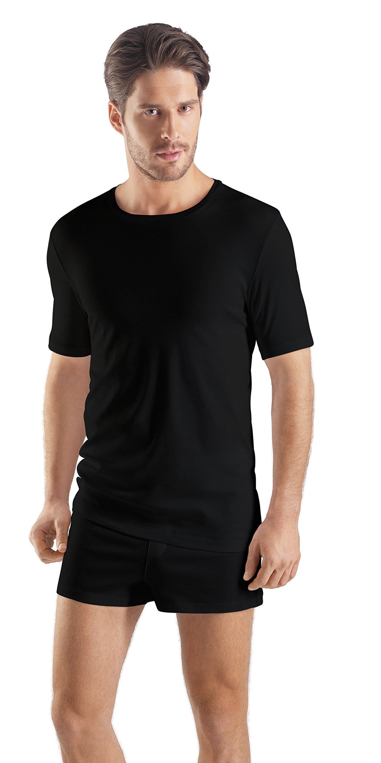 Premium HANRO Men's Short Sleeve Crew Neck T-Shirt - 100% Sea Island Cotton, Ultra-Soft & Breathable for Summer | Casual Wear, Office, Travel & Everyday Comfort