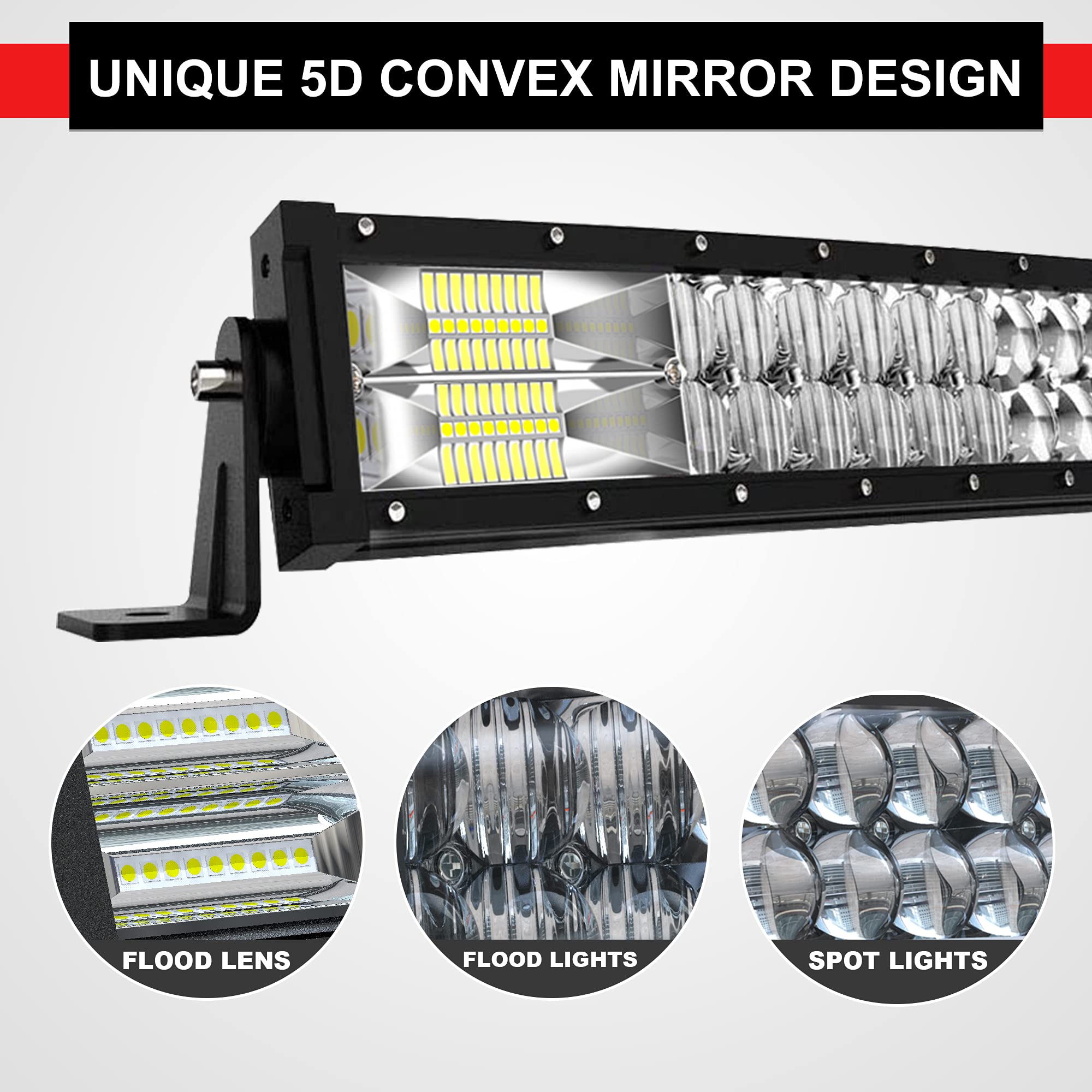ASLONG 54 Inch LED Light Bar 312W Combo Curved Off-Road Light with 2Pcs 4 Inch White/Amber LED Pods, Wiring Harness & Rocker Switch - Waterproof Fog Lights for Trucks, Jeeps, ATVs (Perfect for Off-Roading, Camping & Night Driving)