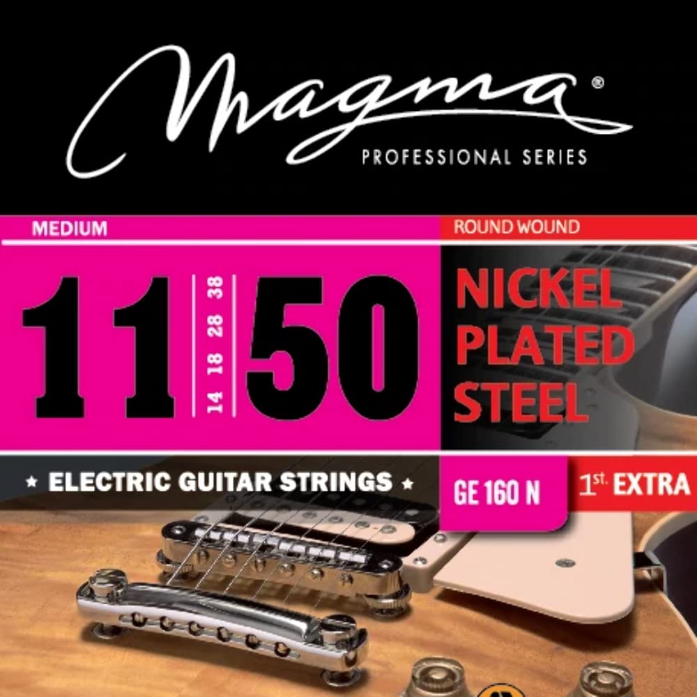 Magma Medium Electric Guitar Strings - Nickel Plated Steel .011-.050 Gauge (11-14-18-28-38-50) - 6 Pack (GE160N-6) - Perfect for Rock, Blues & Jazz Performances