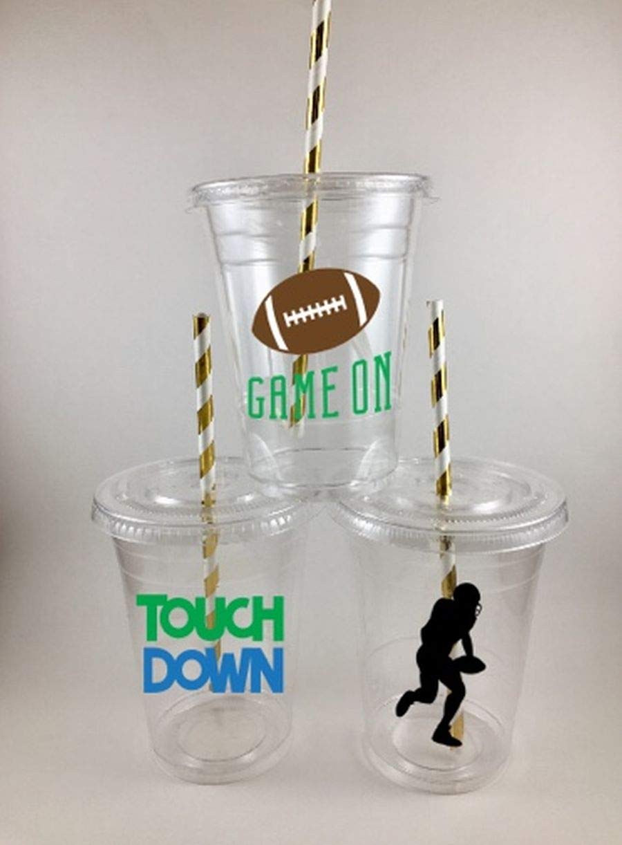 12-Pack Football Themed Party Cups with Lids & Straws - Disposable Drinkware for Game Day, Tailgating, and Sports Celebrations