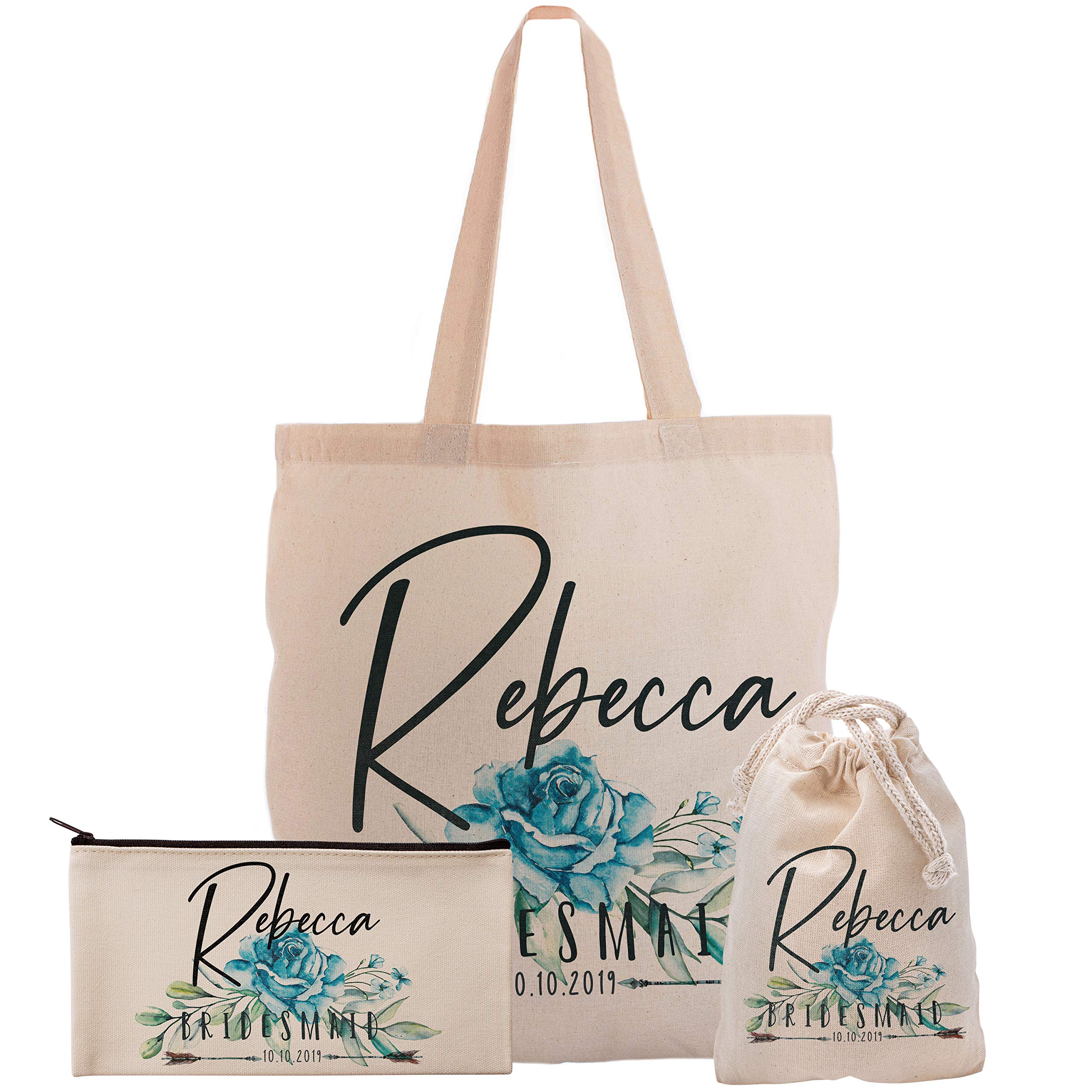 Custom Bachelorette Party Gift Set - Personalized Tote Bag, Makeup Pouch & 6 Cosmetic Bags for Bridal Shower, Wedding Favors & Girls' Night Out