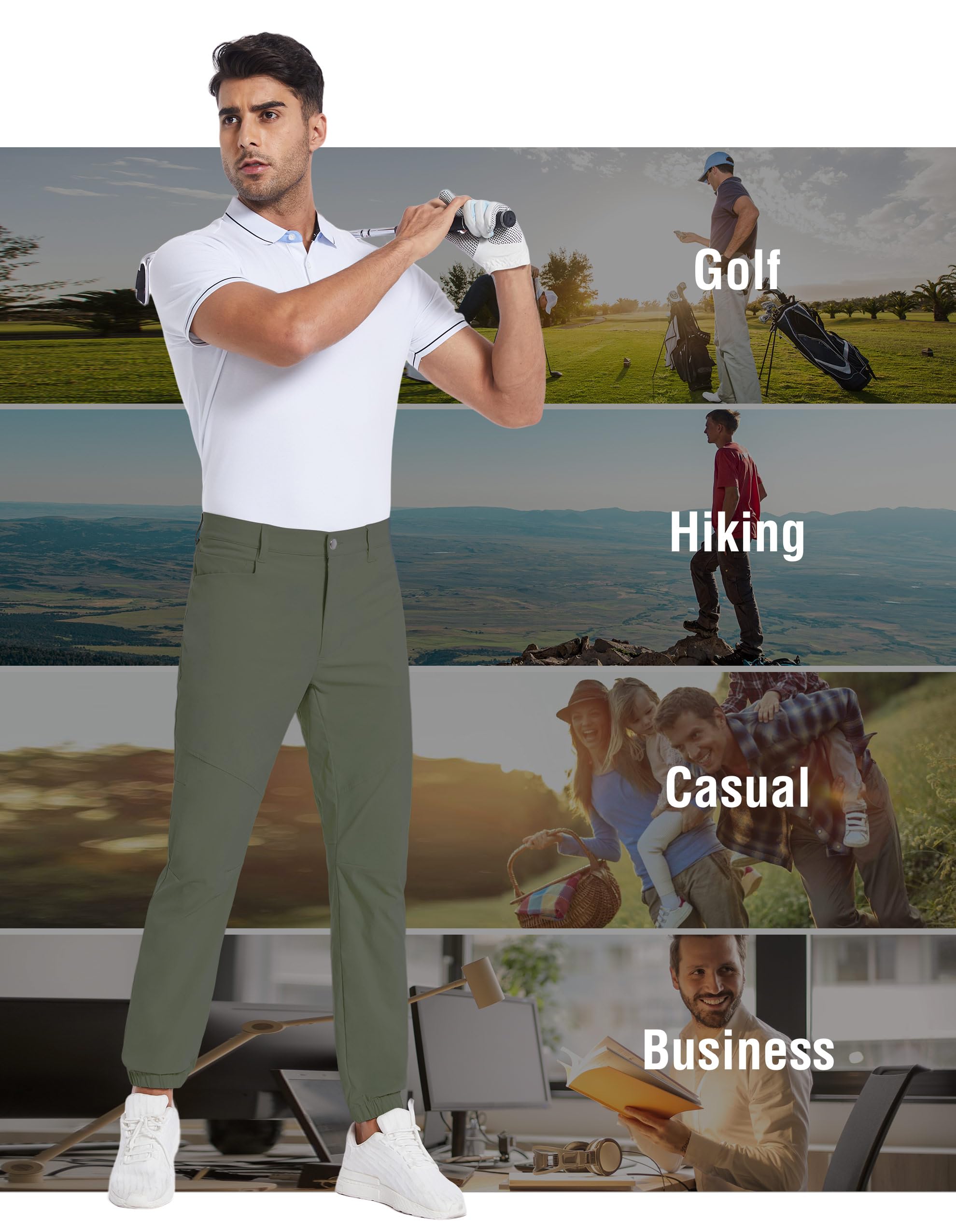 PULI Men's Stretch Golf Joggers Pants - Waterproof Slim Fit with 4 Pockets for Hiking, Travel & Work | Comfortable Casual Wear for Golfing & Outdoor Activities