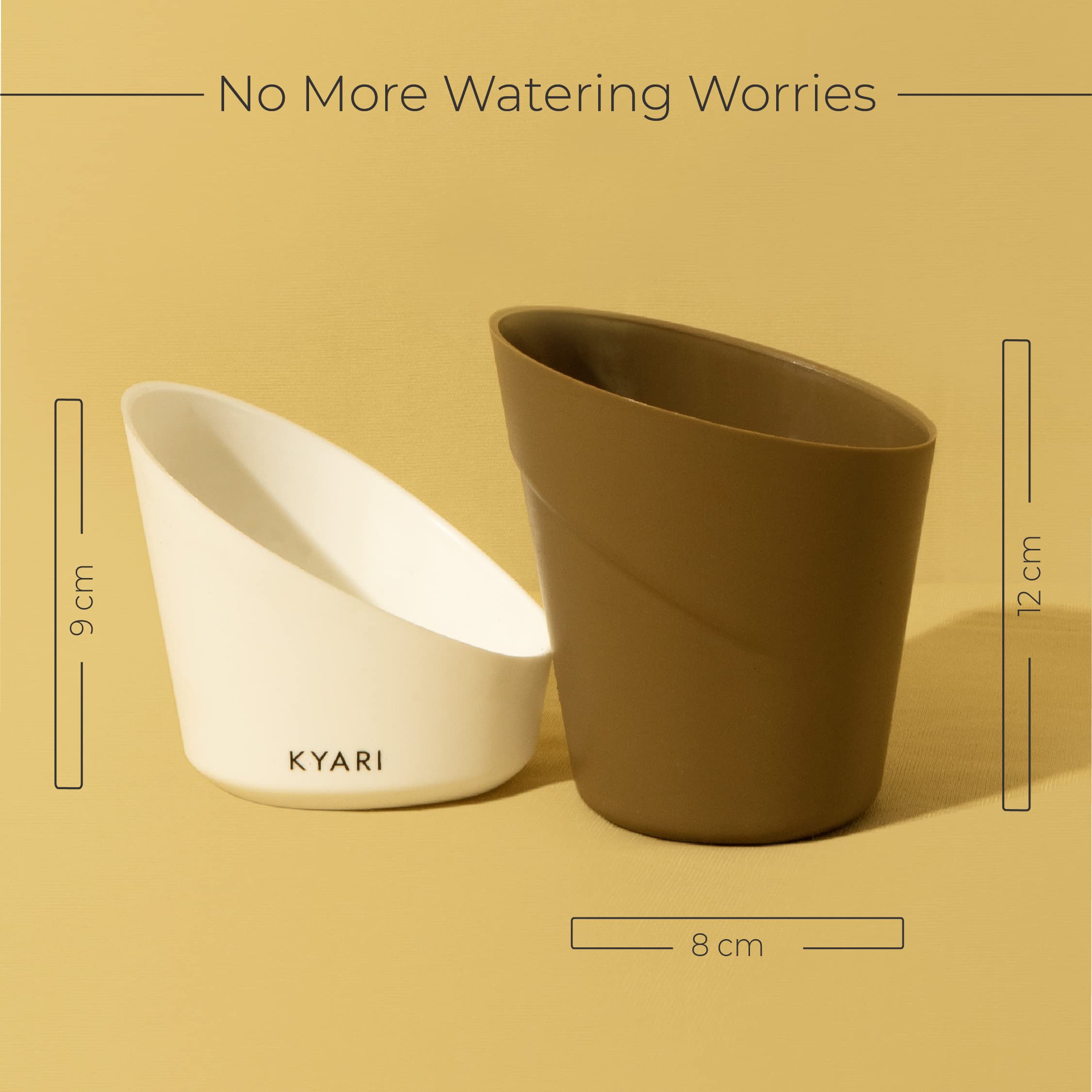 KYARI Set of 3 Self-Watering Plant Pots in Dusky Brown - Indoor Flower Planters for Home, Office Decor - Perfect for Living Room, Kitchen, Bedroom, Tabletop & Gifts | Ideal for Succulents, Herbs & Small Houseplants (Plants Not Included)