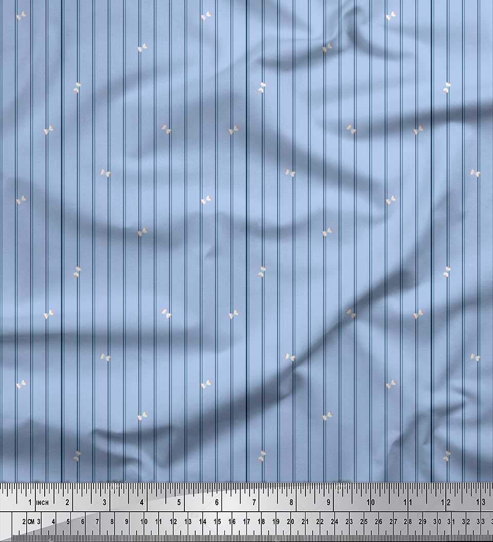 Soimoi Blue Polyester Crepe Fabric by The Yard - 42 Inch Wide Sand Timer & Stripe Shirting Material - Timeless Printed Fabric for Dresses, Blouses, Scarves & DIY Sewing Projects