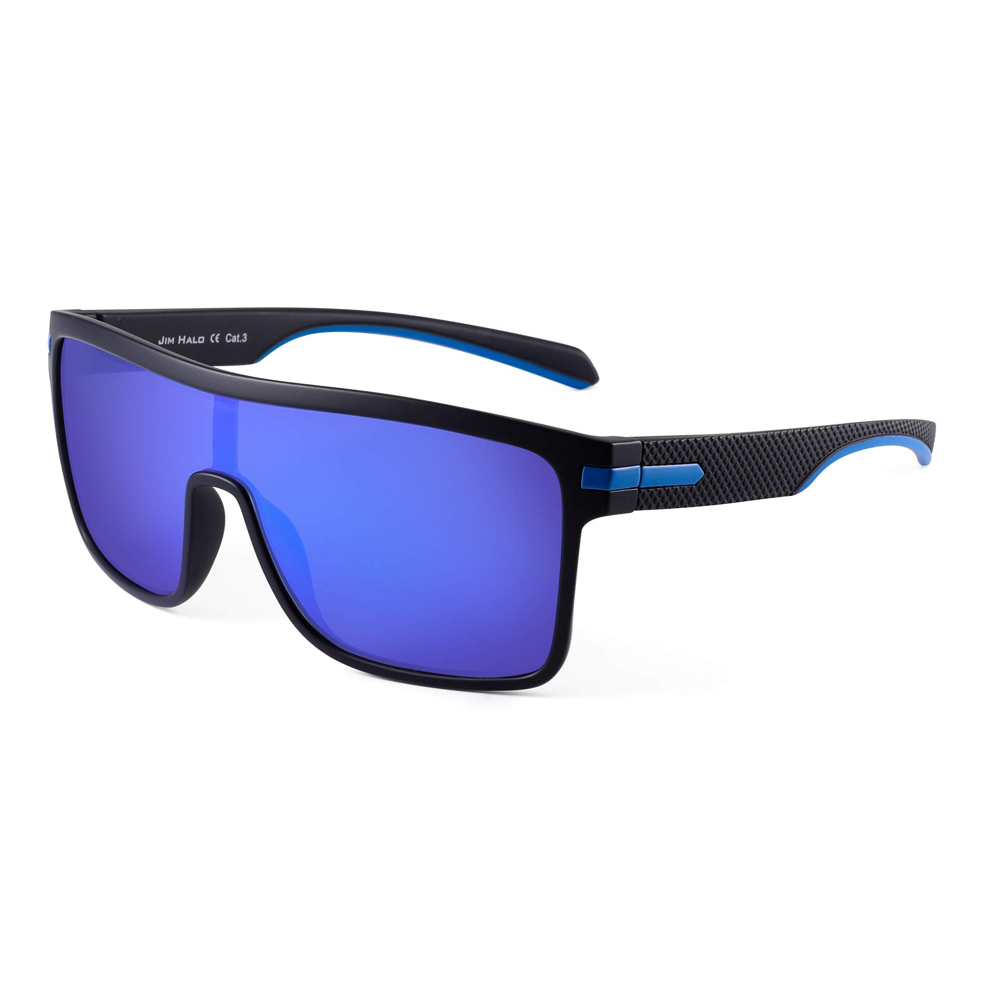 JIM HALO Polarized Shield Sunglasses for Men - Oversized Flat Top Square Frame UV Protection - Perfect for Driving, Outdoor Sports & Fashion