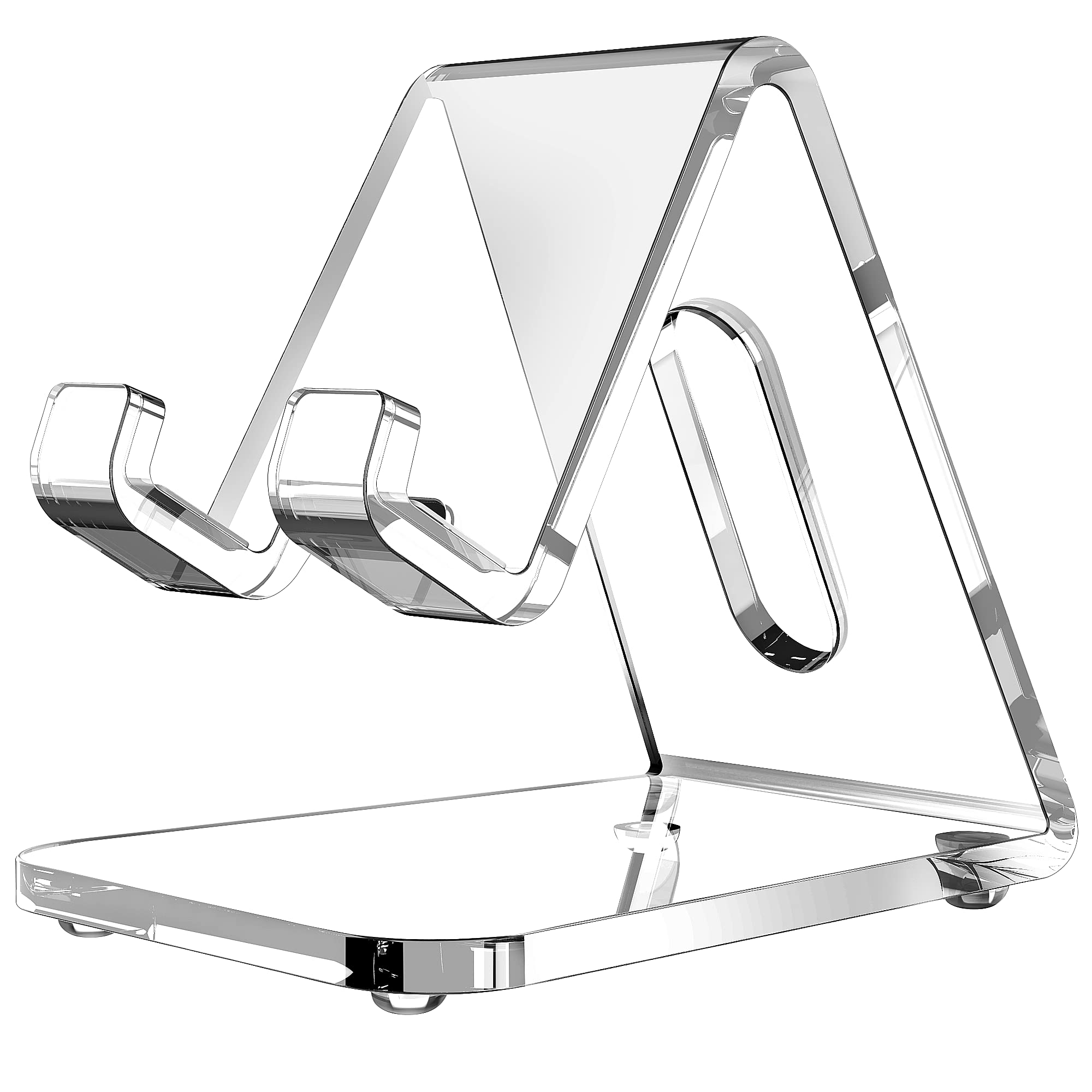 CreaDream 5mm Thick Clear Acrylic Phone Stand - Transparent Smartphone Holder for Desk, Desktop, Office & Home - Compatible with iPhone 14/13 Pro Max & All 4-8 Inch Phones - Perfect for Watching Videos, Video Calls & Hands-Free Use