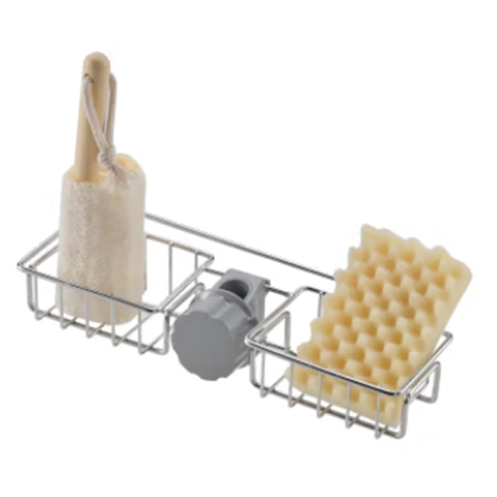 Stainless Steel Faucet Storage Rack for Kitchen - Space Saving Punch-Free Design (Silver, One Size) - Perfect for Organizing Sponges, Brushes & Cleaning Supplies Under Sink