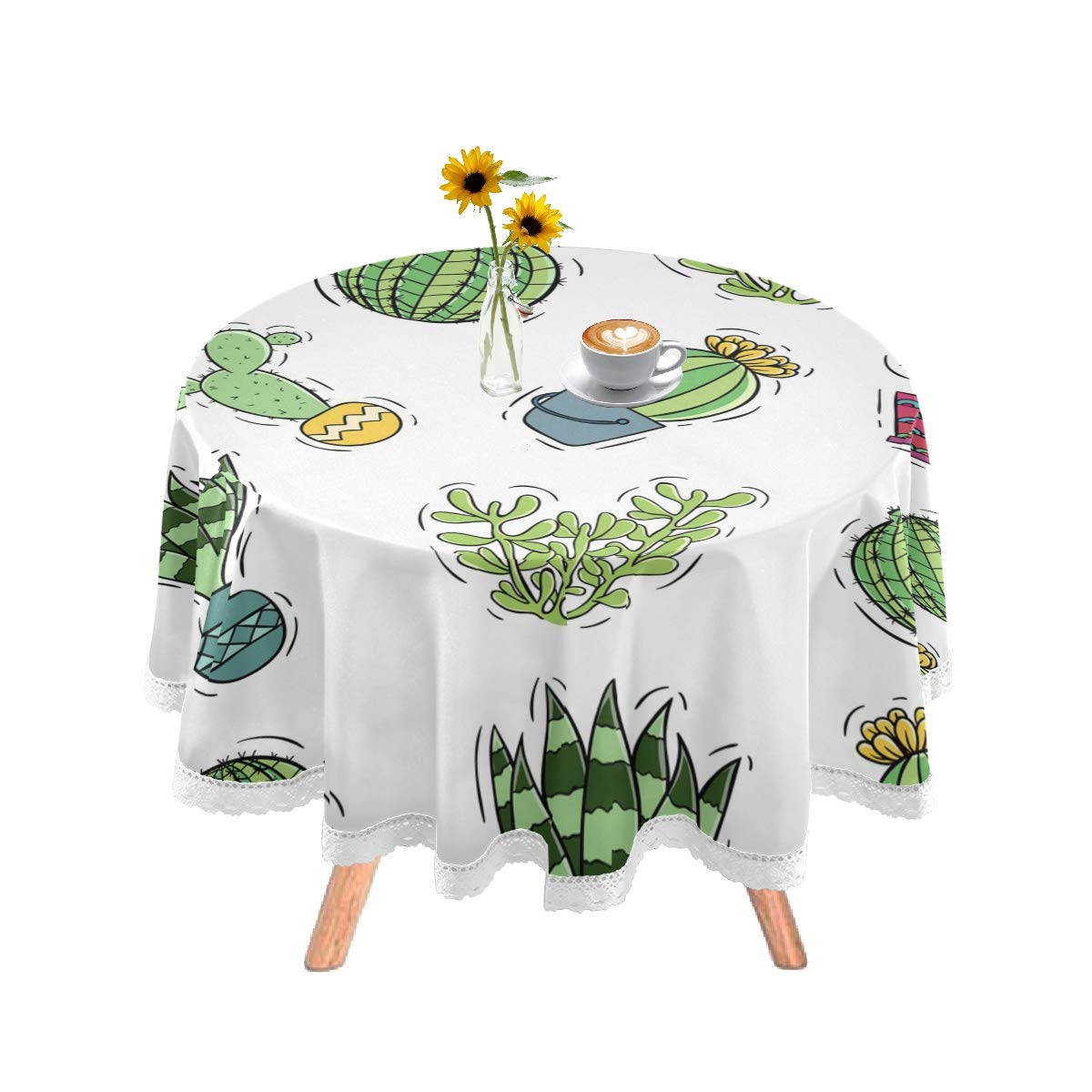 DOMIKING 60 Inch Round Tablecloth - Colorful Cactus Design Washable Polyester Table Cover for Dining, Parties, Holidays & Outdoor Picnics