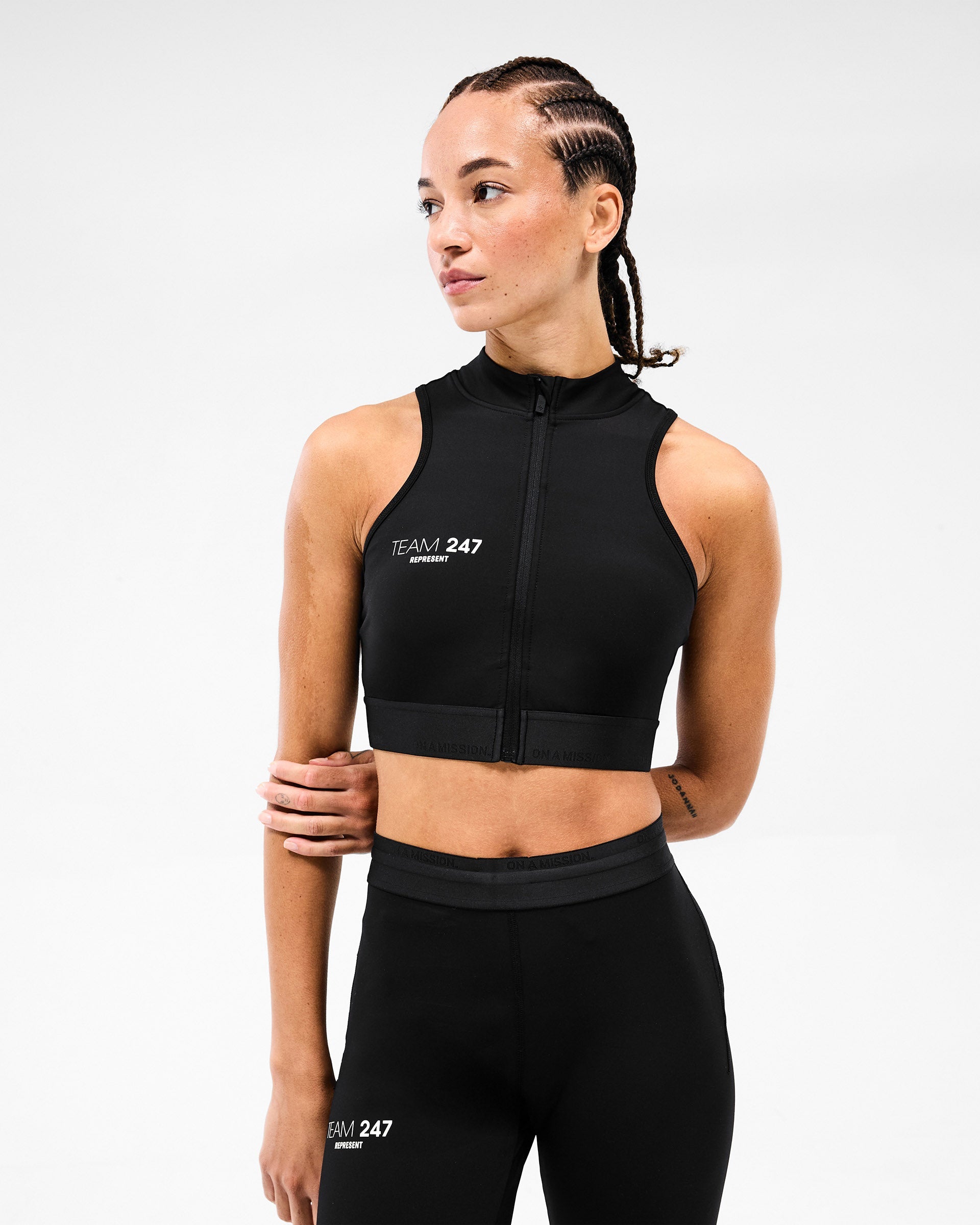 247 Zip Front Performance Crop Top - Black - Workout, Yoga & Running Activewear for Women