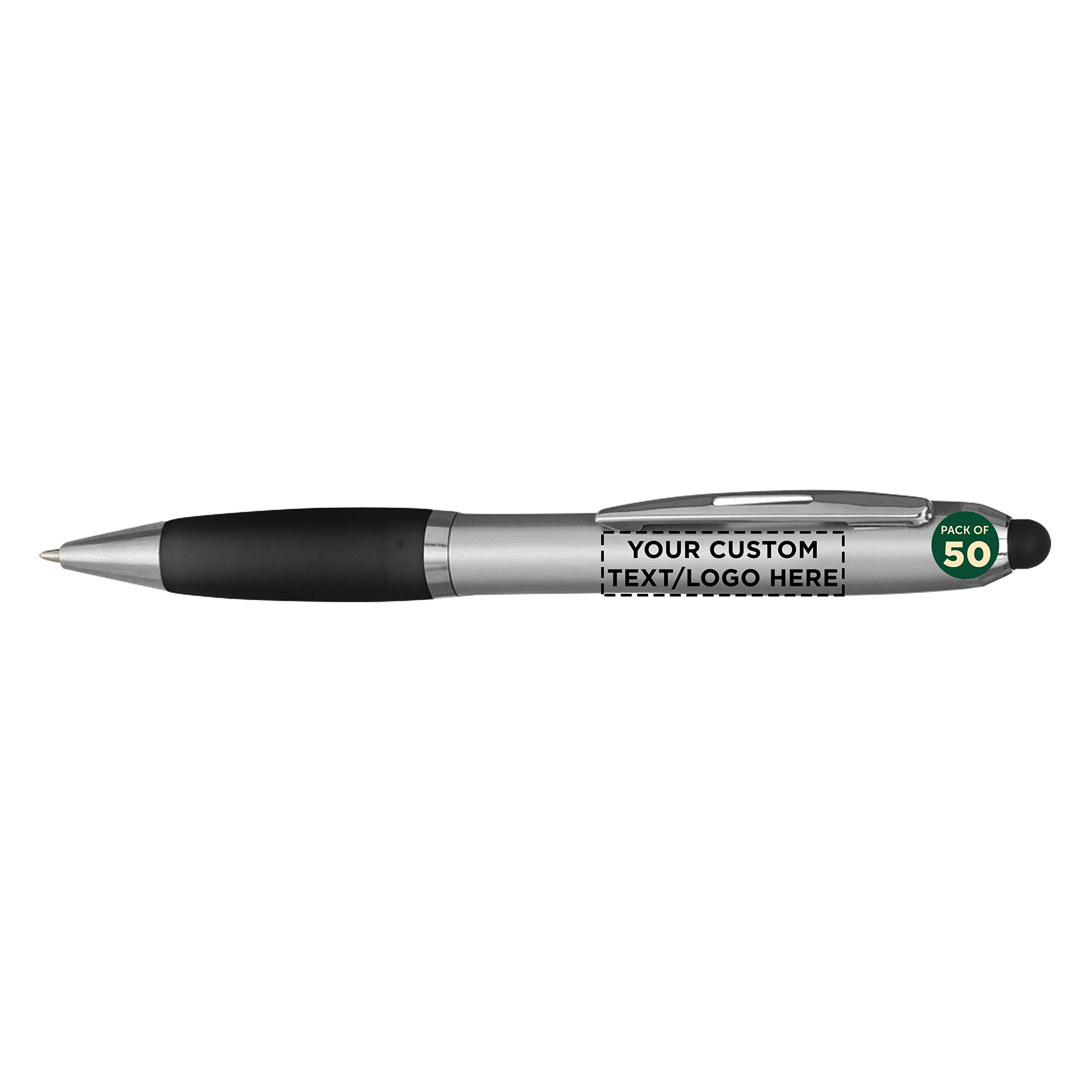 Custom Stylus Ballpoint Pens Set of 50 - Bulk Personalized Pens with Black Ink for Office, School & Business | Great for Tradeshows, Events & Corporate Gifts | Dual Function Stylus Tip for Touchscreens
