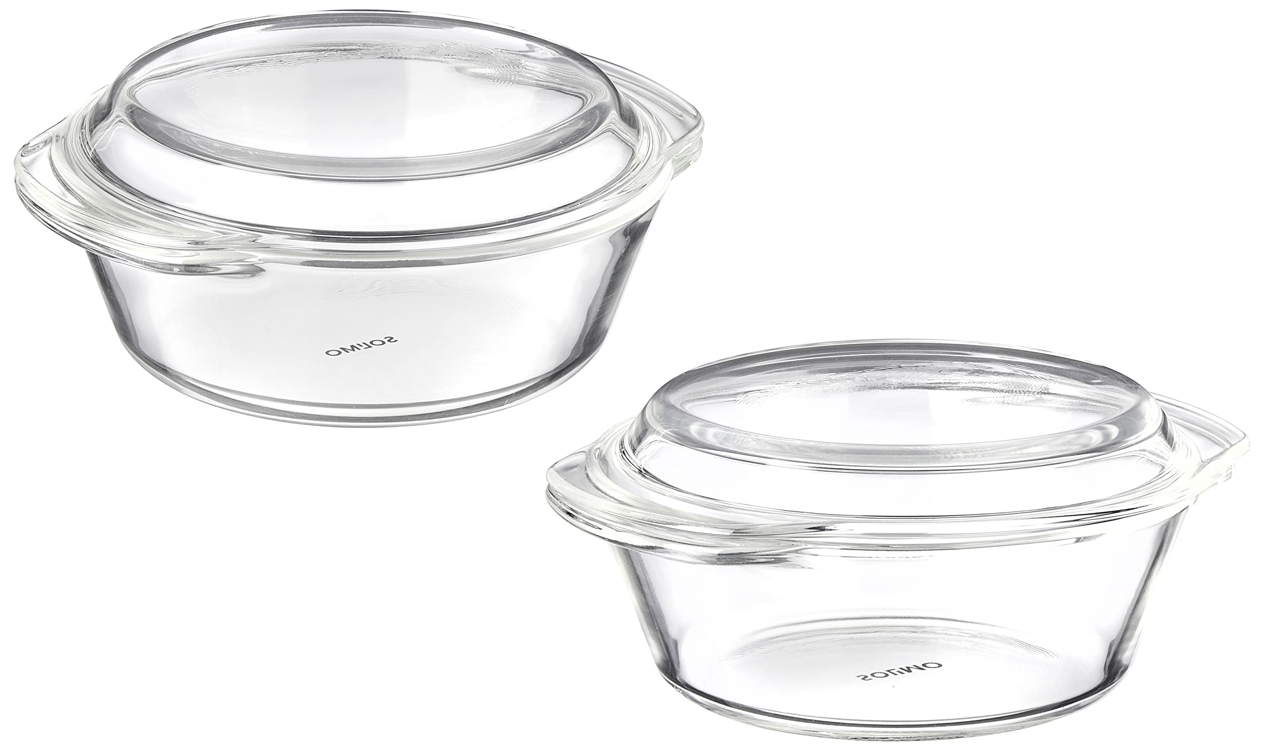 Solimo Borosilicate Glass Casserole & Serving Bowl Set with Lid - 2-Piece (1000ml & 1500ml) Oven & Microwave Safe - Perfect for Baking, Roasting, Meal Prep & Entertaining