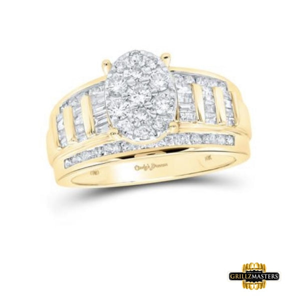 10k Gold Oval Diamond Cluster Bridal Engagement Ring 1 CTTW - Elegant Wedding & Proposal Jewelry for Her, Perfect Gift for Anniversaries & Special Occasions