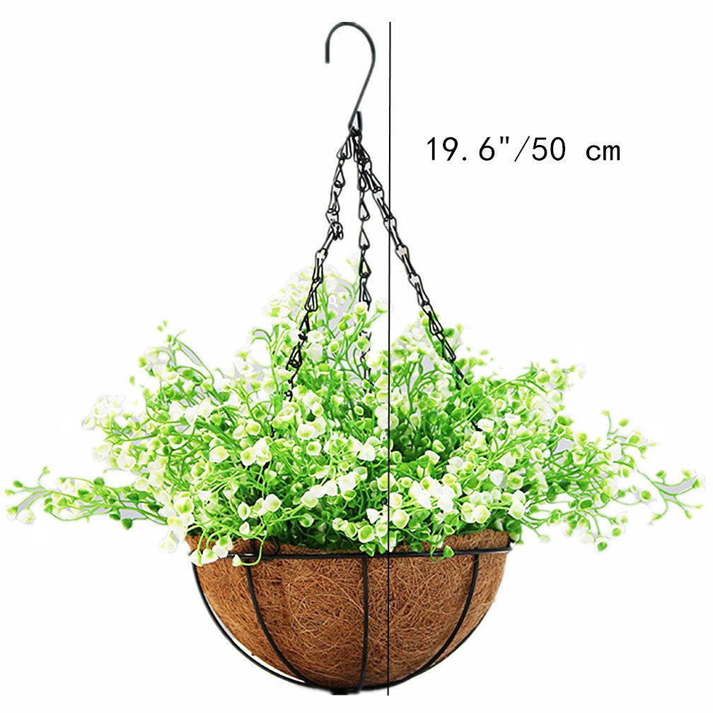 Premium Artificial Hanging Basket Plant - Large Green & White Fake Outdoor Hanging Plant for Patio, Balcony, and Garden Decor - Mynse Nice