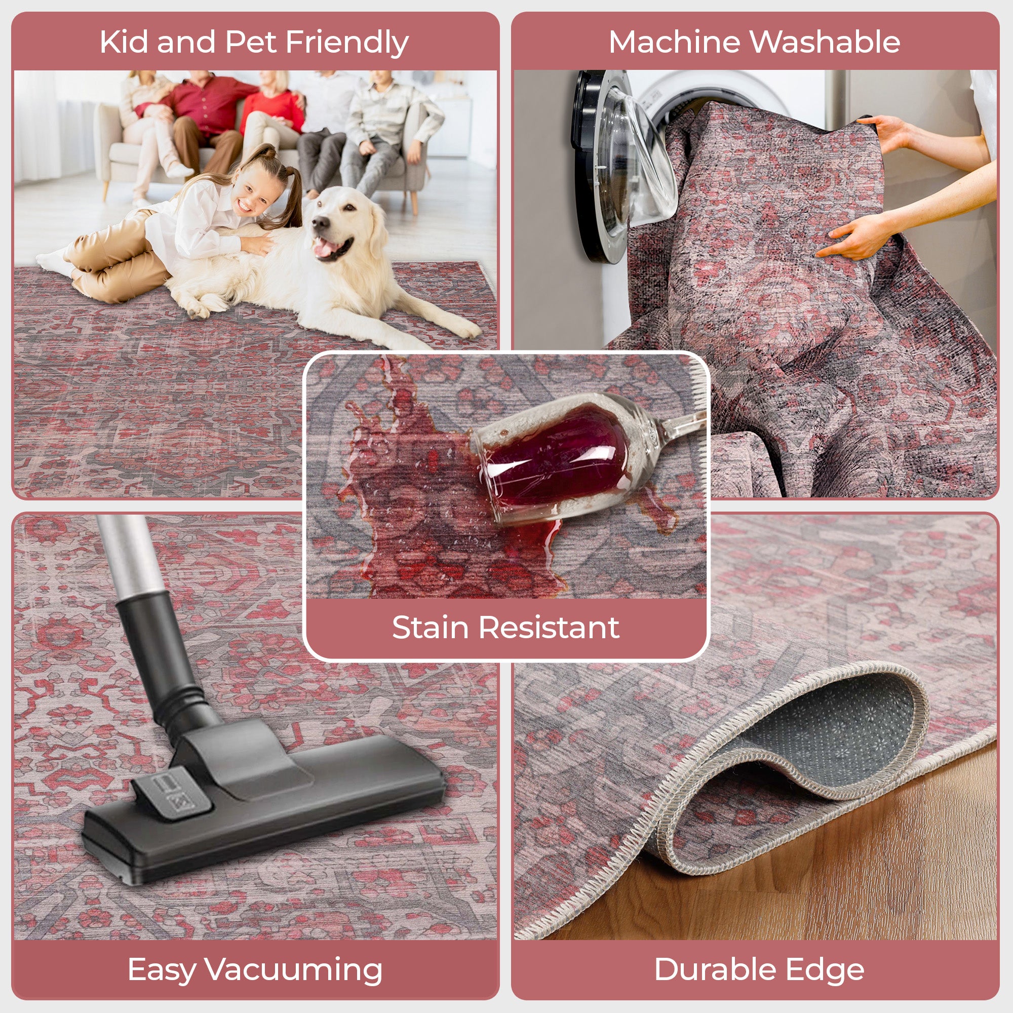 Boho Non-Slip Washable Indoor Area Rug - Machine Washable Runner for Living Room, Bedroom, or Hallway Decor
