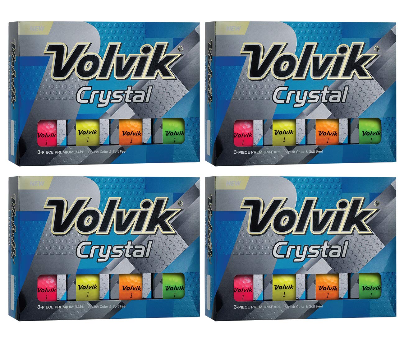 Volvik Crystal 3-Piece Premium Color Golf Balls - 4 Dozen (48 Balls) Bundle Gift Set for Men & Women - High Visibility Golf Balls for Low Light & Night Play, Driving Range Practice, Tournament Use