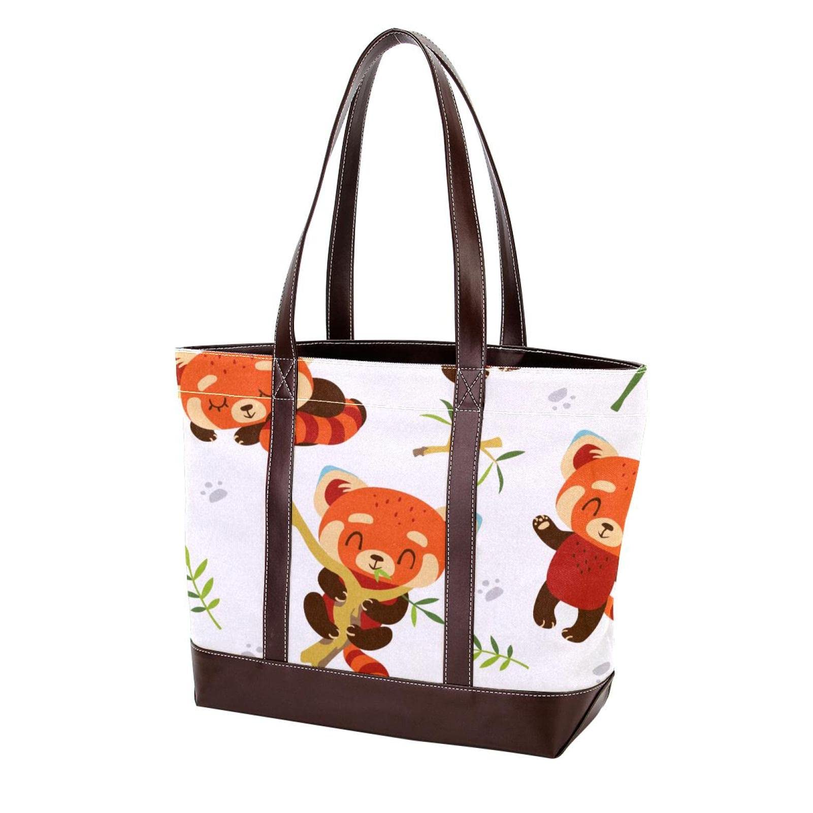 Stylish Thai Floral Print Large Tote Bag for Women - Durable Leather & Canvas Shoulder Bag with Top Handle - Perfect for Work, Travel & Beach (Hobo Satchel Purse)