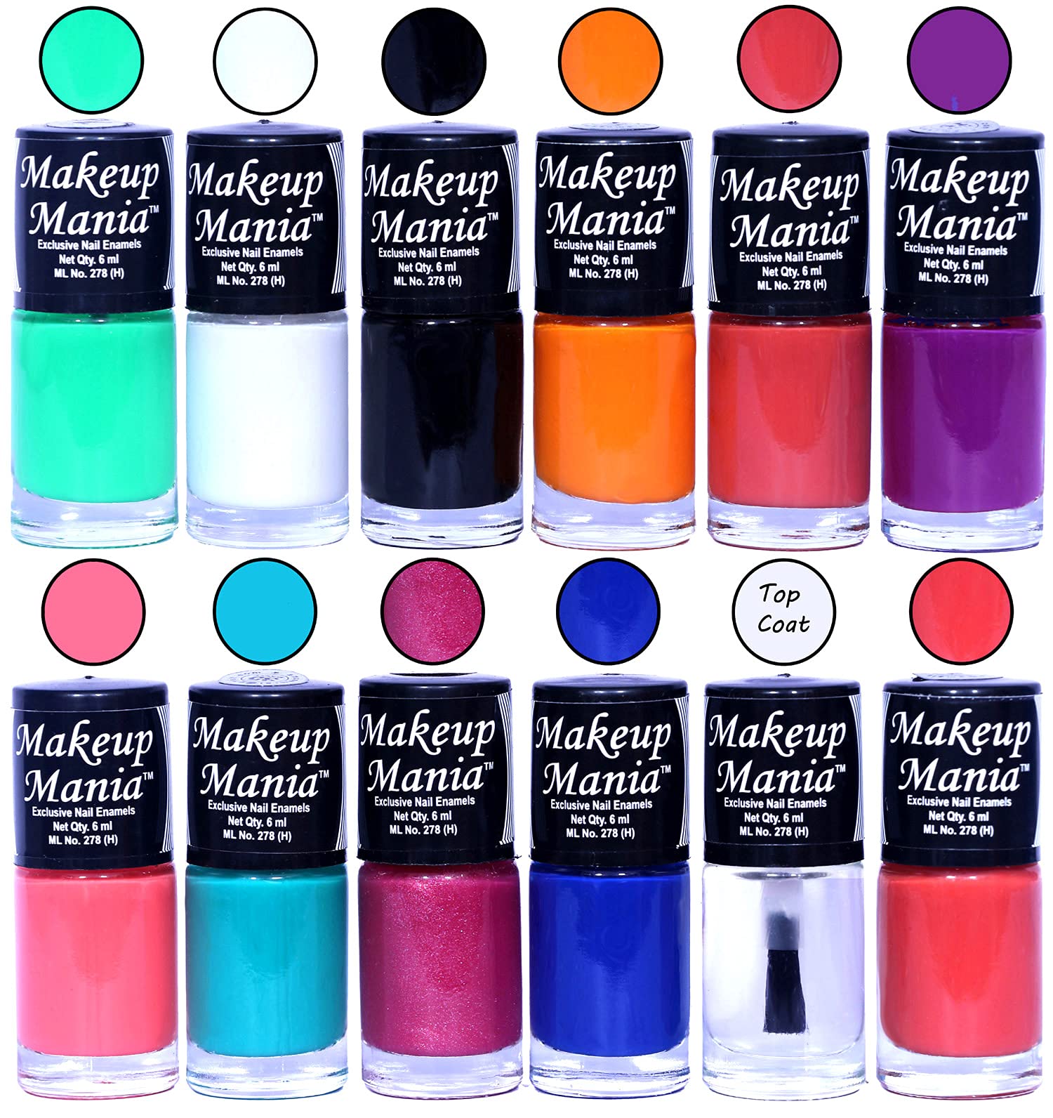 Makeup Mania 12-Piece Nail Polish Set - 6ml Each, Multicolor Combo No.93 - Long Lasting, Non-Toxic Nail Paint for Women & Teens - Perfect for Home Manicures, Parties & Gifts