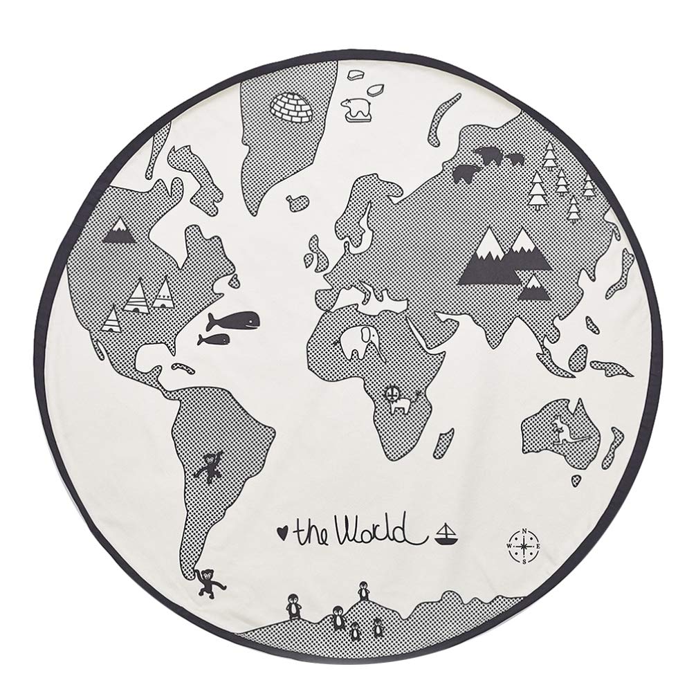 Toyvian World Map Pattern Nursery Round Area Rug - Non-Slip Baby Play Mat for Crawling, Learning & Toy Storage - Soft Kids Floor Game Mat for Playroom, Bedroom & Daycare