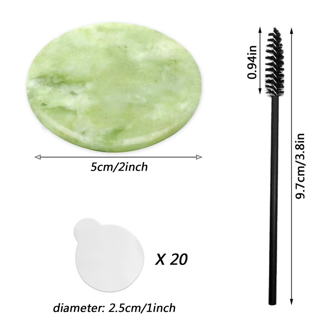 2 Pack Eyelash Extension Jade Stone Holders with 50 Mascara Brushes & 20 Adhesive Glue Pallets - Professional Fake Eyelash Applicator Kit for Lash Extensions, Makeup Artists & DIY Beauty (Perfect for Salon, Home Use & Travel)
