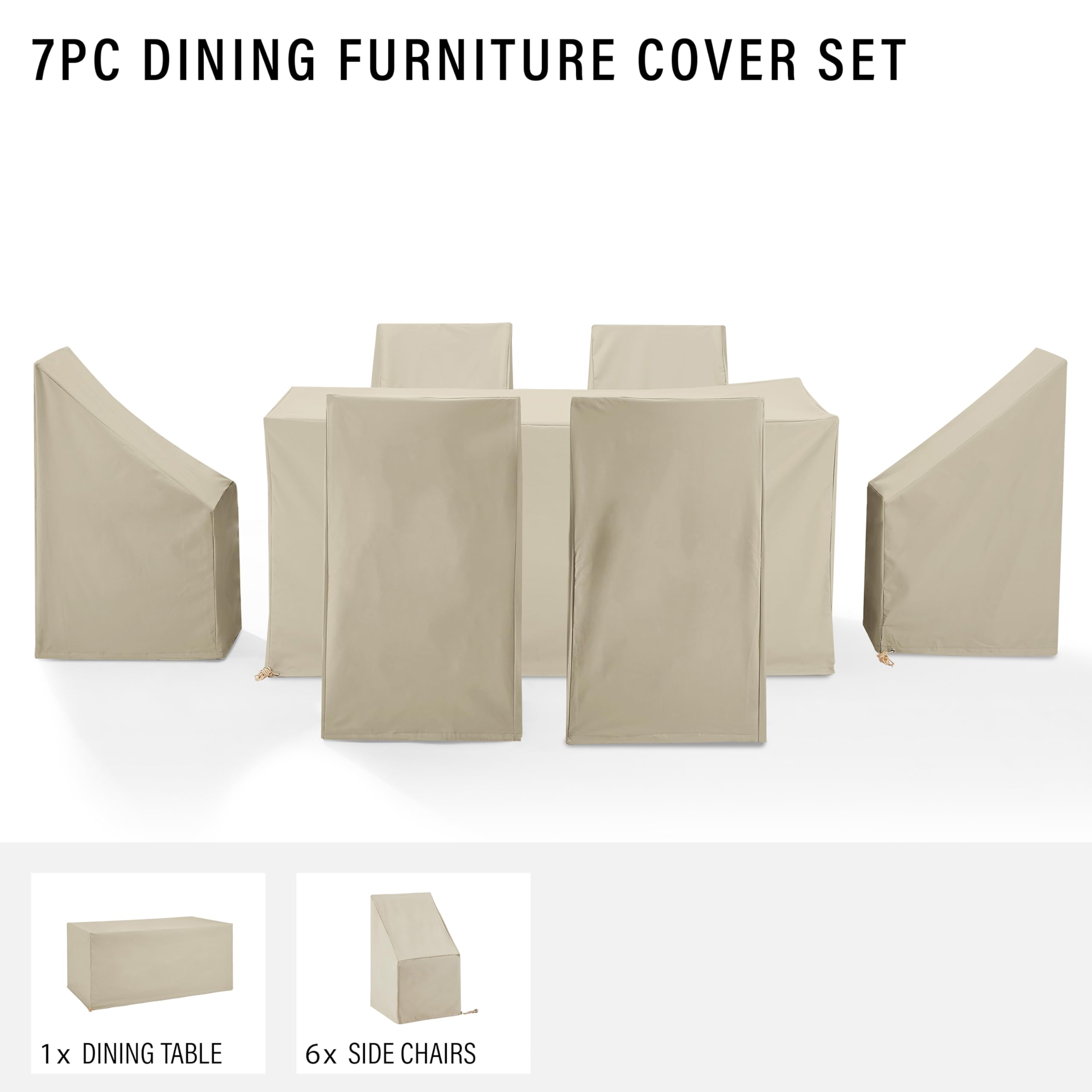 Waterproof 7-Piece Outdoor Patio Furniture Cover Set for Dining Table and Chairs - Tan | All-Weather Protection for Garden, Deck, Backyard, and Poolside Use