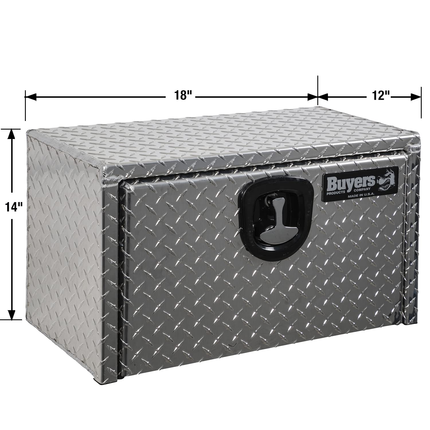 Diamond Tread Aluminum Underbody Truck Tool Box with Compression Latch - 14x12x18 Inch Heavy Duty Storage Box | Made in USA | Perfect for Truck Organization & Job Site Tools | Weatherproof & Secure Truck Accessory for Contractors & DIYers