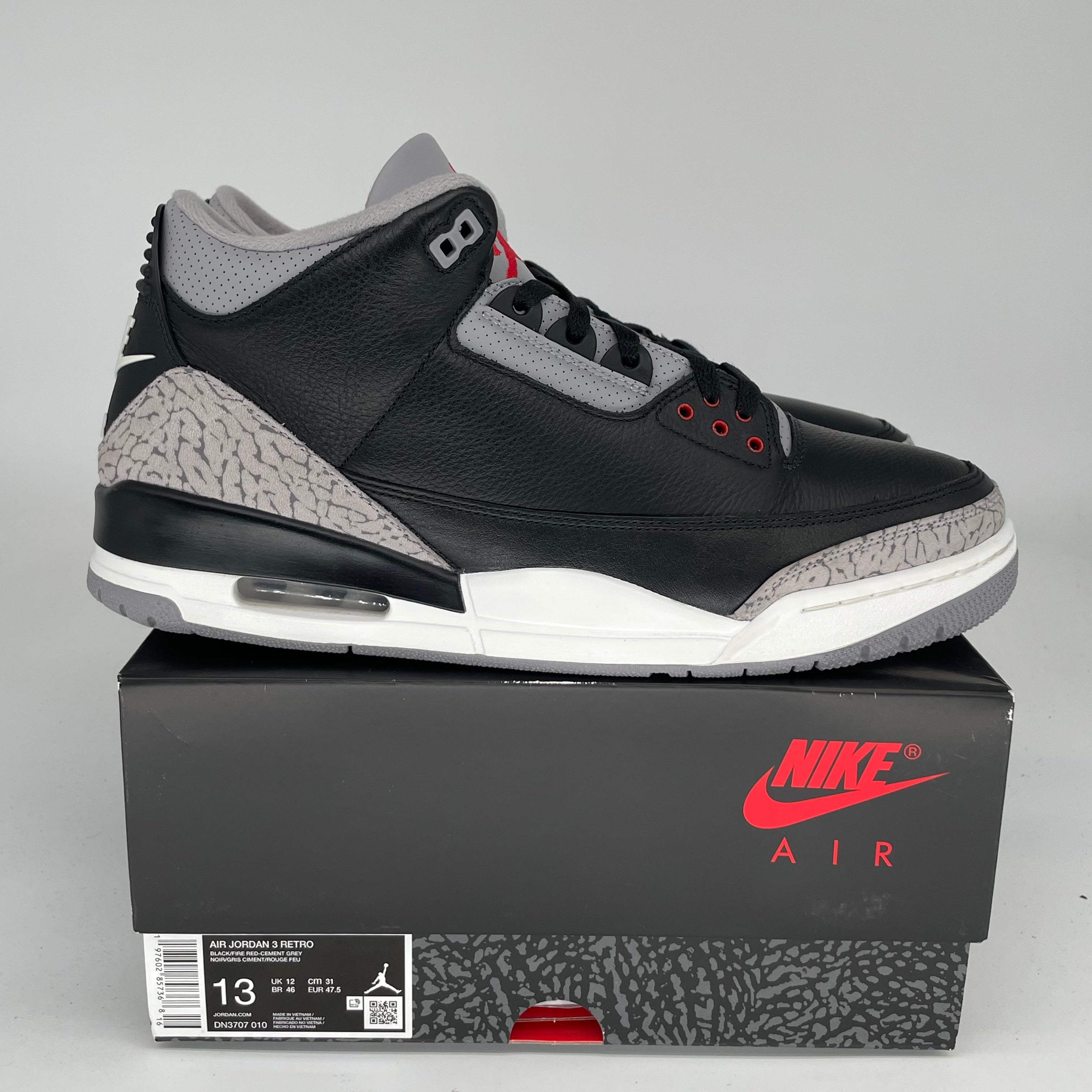 Original Air Jordan 3 Retro 'Black Cement' Men's Basketball Shoes - Size 13 (DN3707-010) | Authentic Nike Sneakers for Streetwear, Casual & Basketball Performance